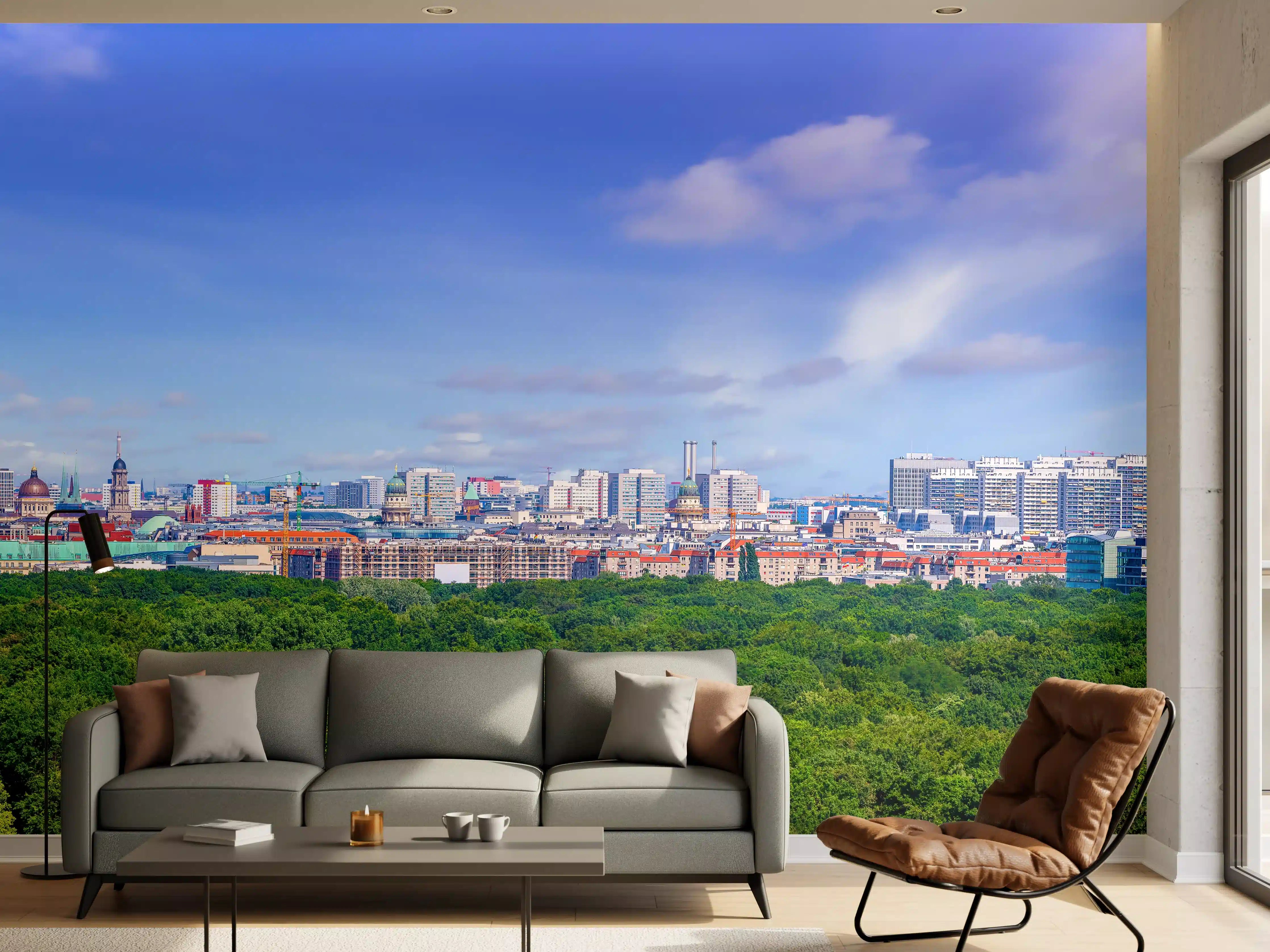 Wandverkleidung Wohnzimmer - Skyline von Berlin