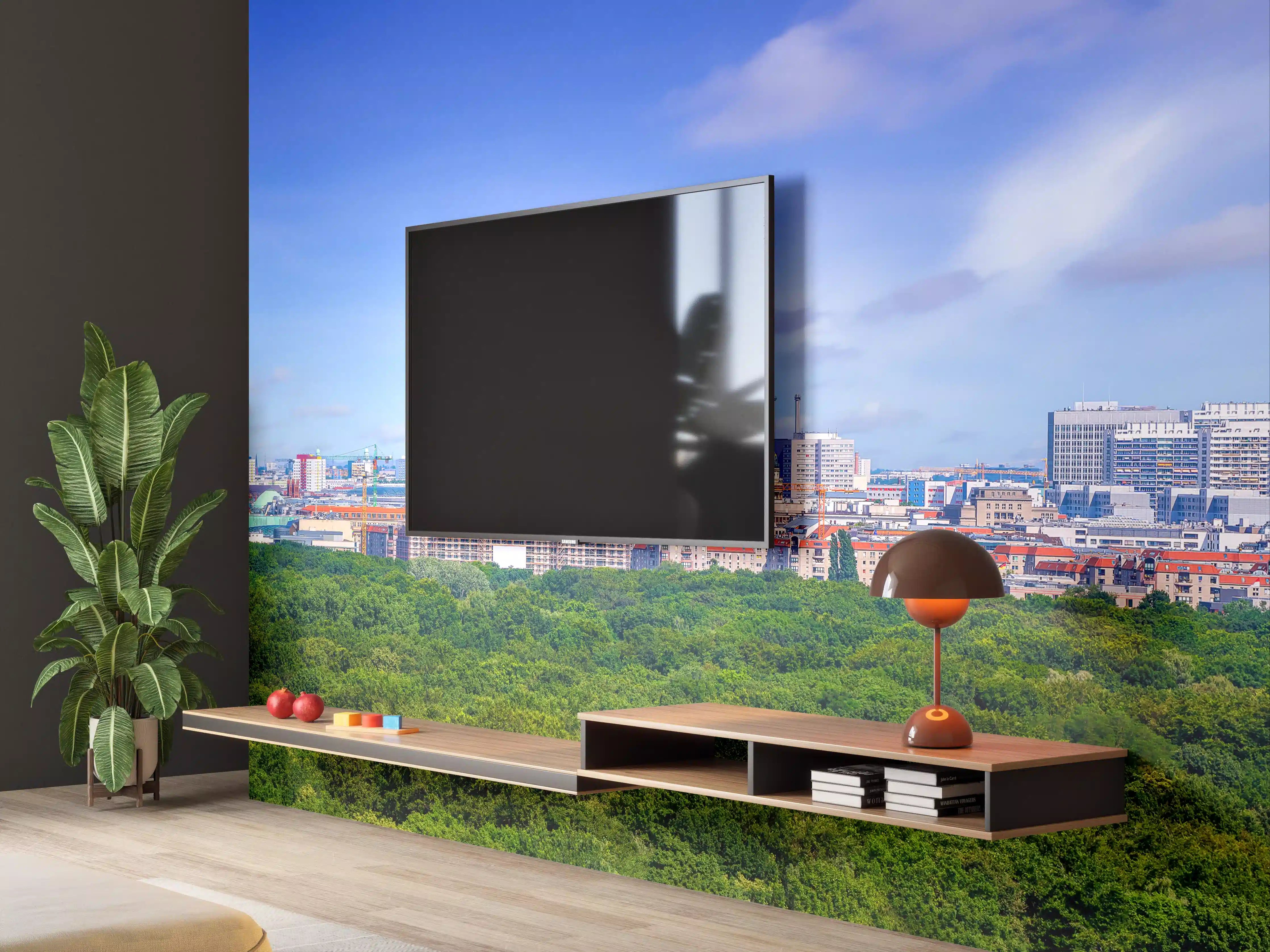 Wandverkleidung Wohnzimmer - Skyline von Berlin
