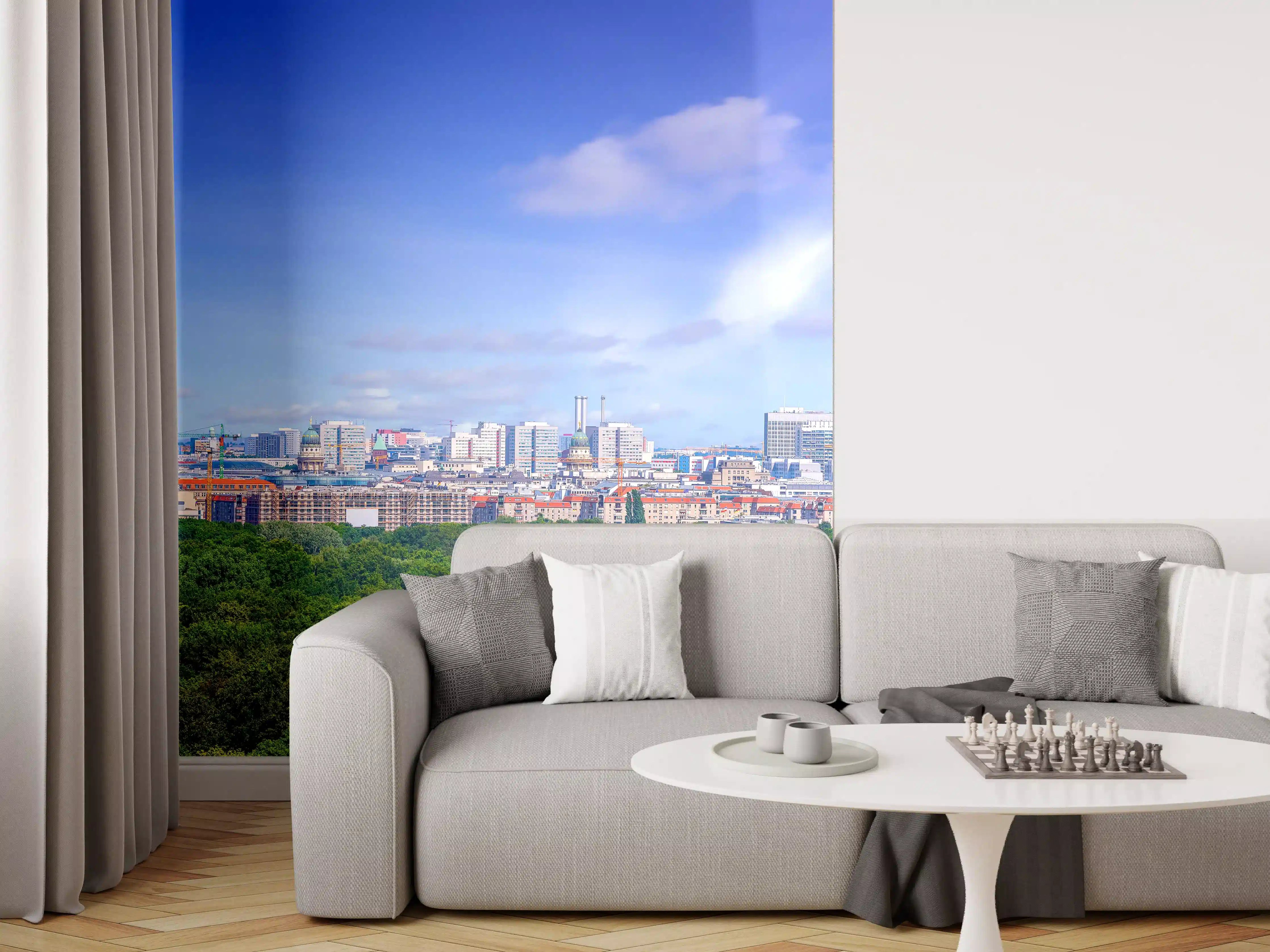 Wandverkleidung Wohnzimmer - Skyline von Berlin
