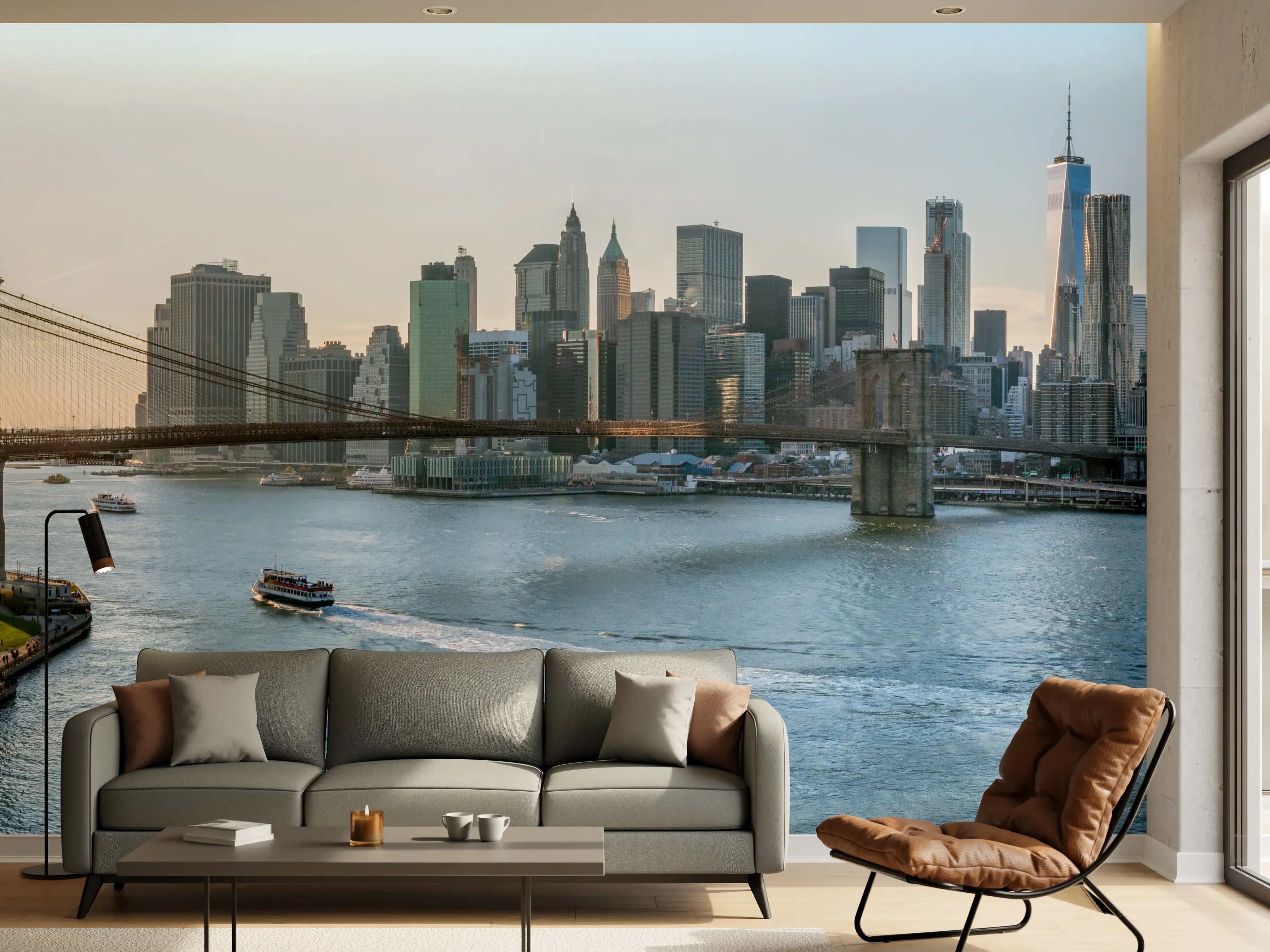 Wandverkleidung Wohnzimmer - Skyline von New York City - Brooklyn Bridge