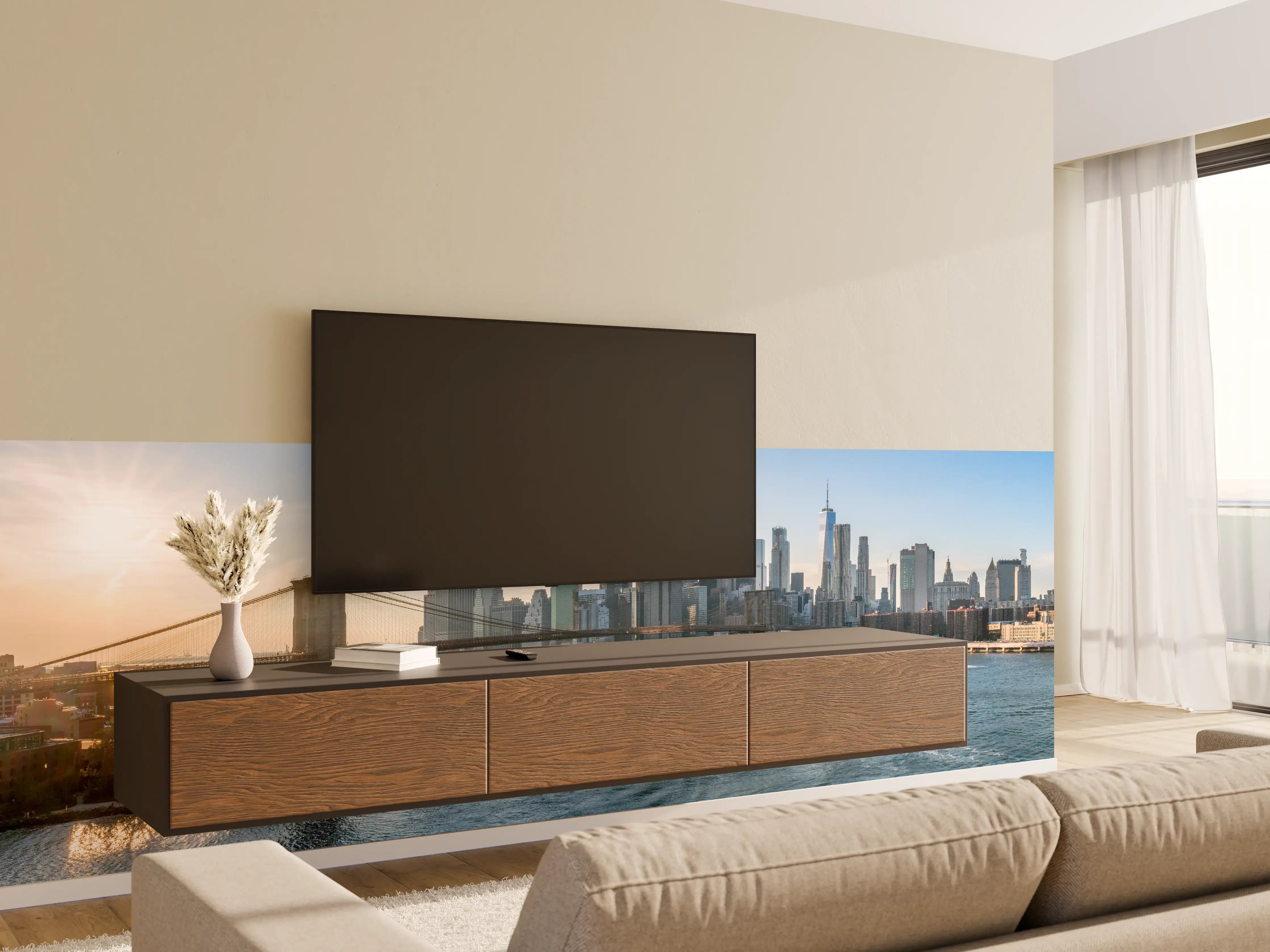 Wandverkleidung Wohnzimmer - Skyline von New York City - Brooklyn Bridge