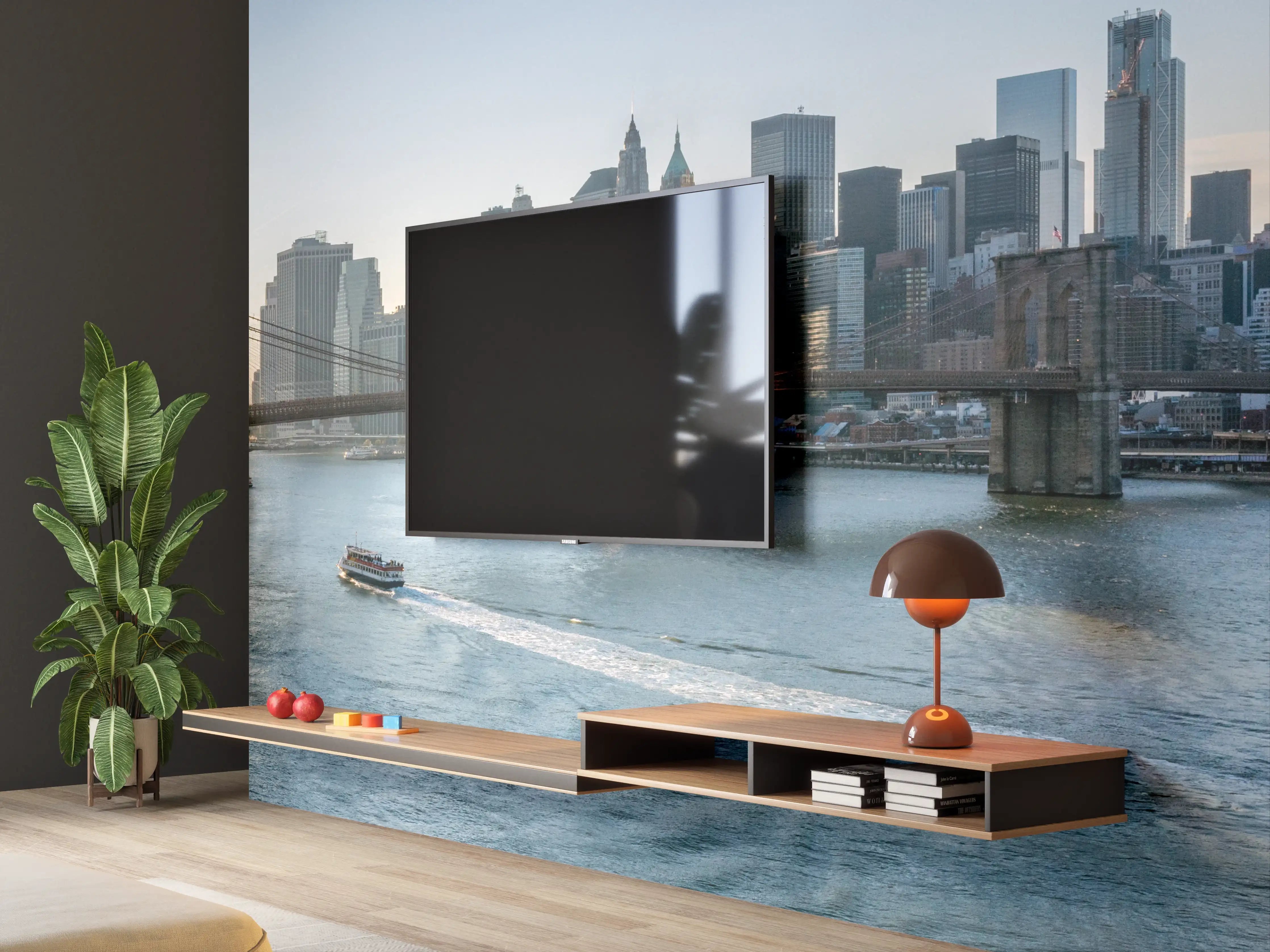 Wandverkleidung Wohnzimmer - Skyline von New York City - Brooklyn Bridge