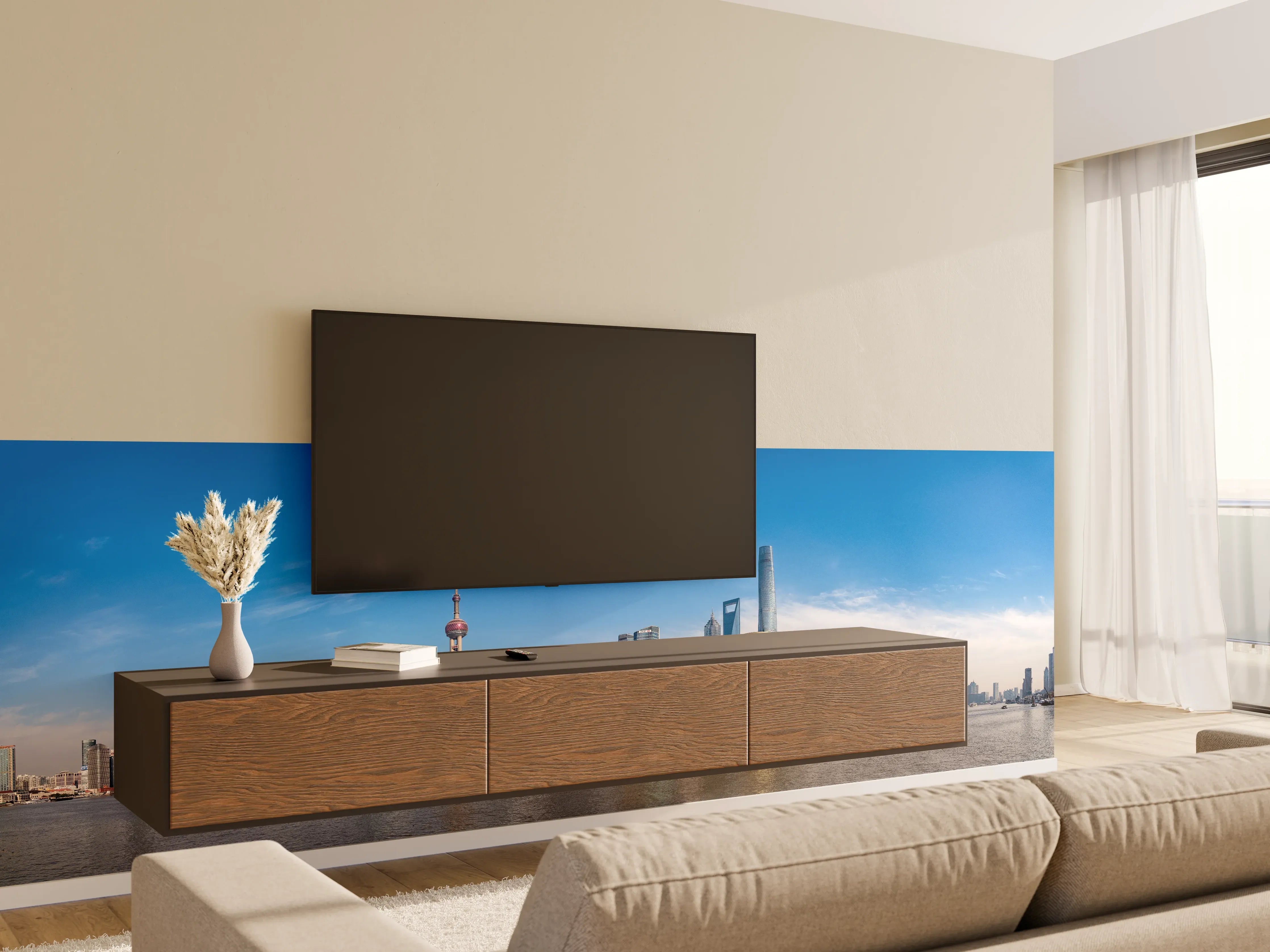 Wandverkleidung Wohnzimmer - Skyline von Shanghai