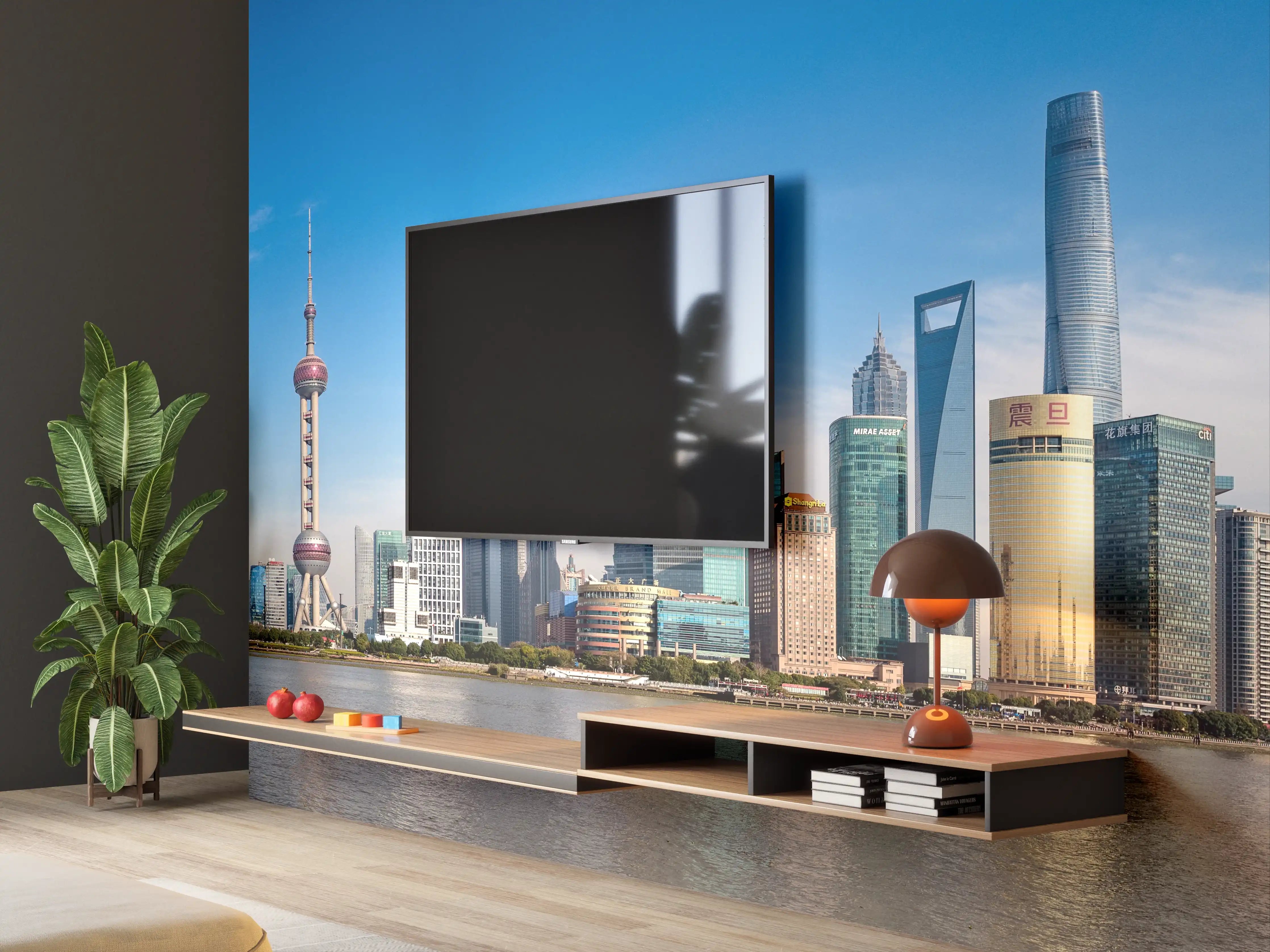 Wandverkleidung Wohnzimmer - Skyline von Shanghai