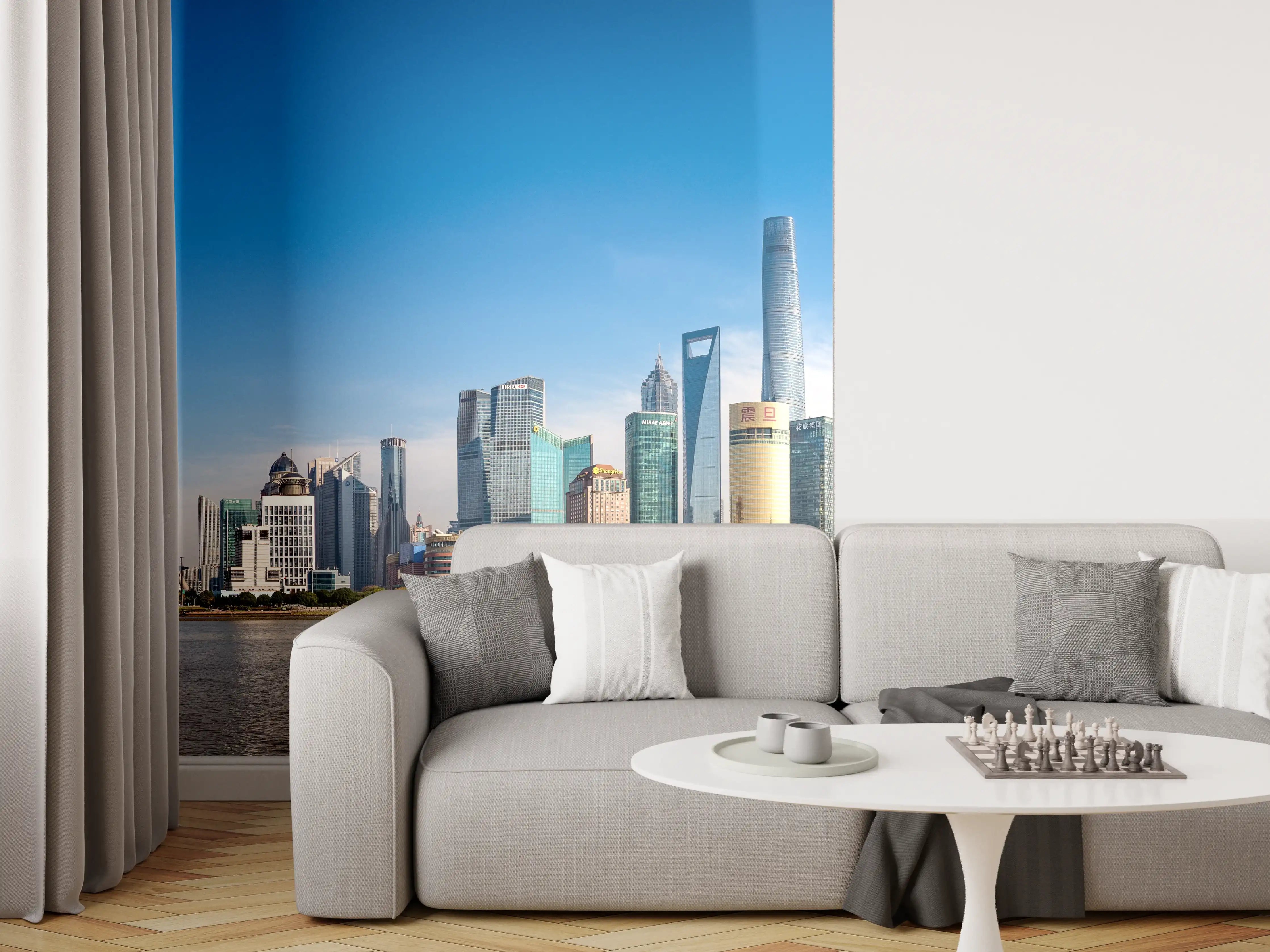 Wandverkleidung Wohnzimmer - Skyline von Shanghai