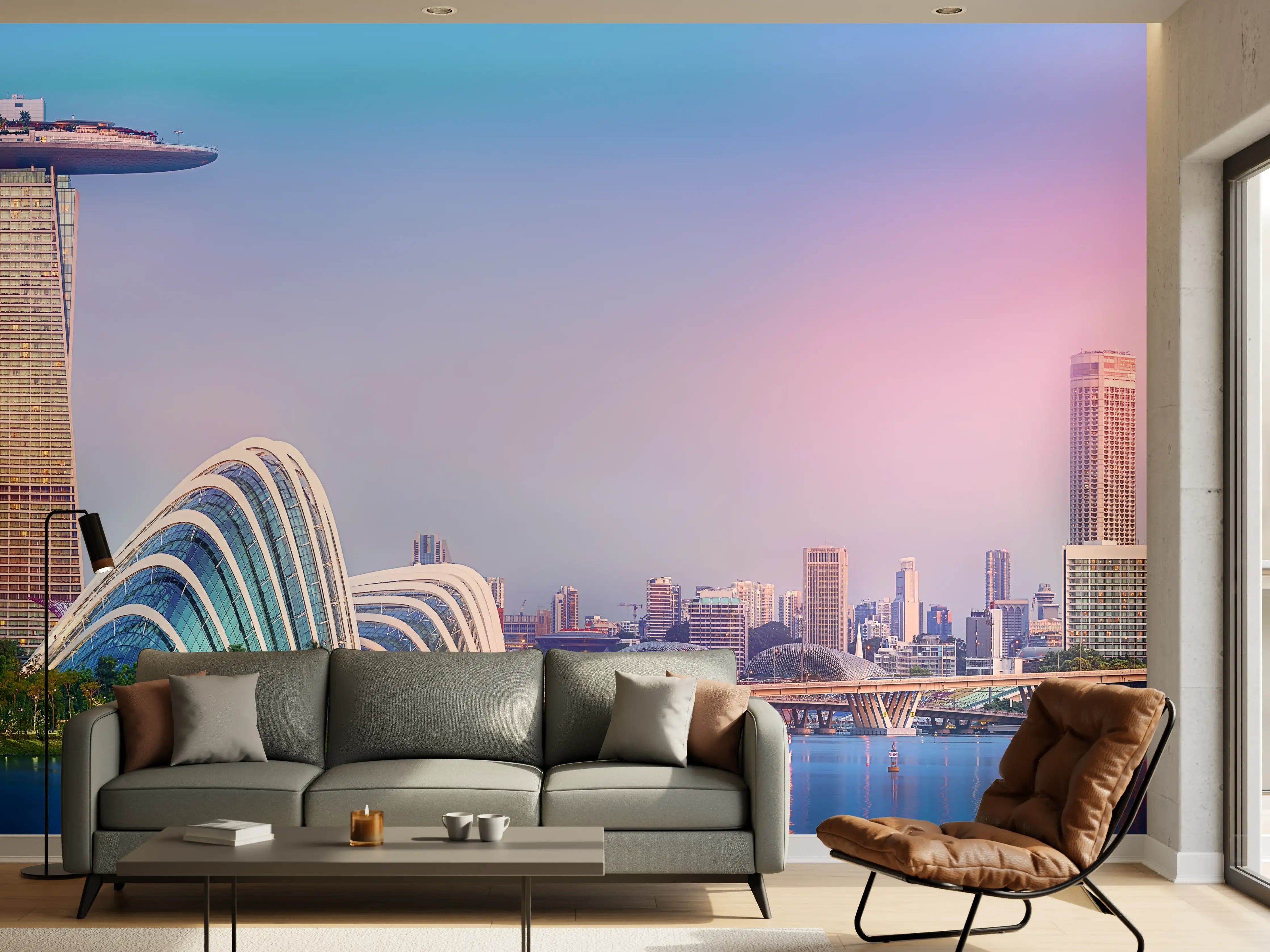Wandverkleidung Wohnzimmer - Skyline von Singapur