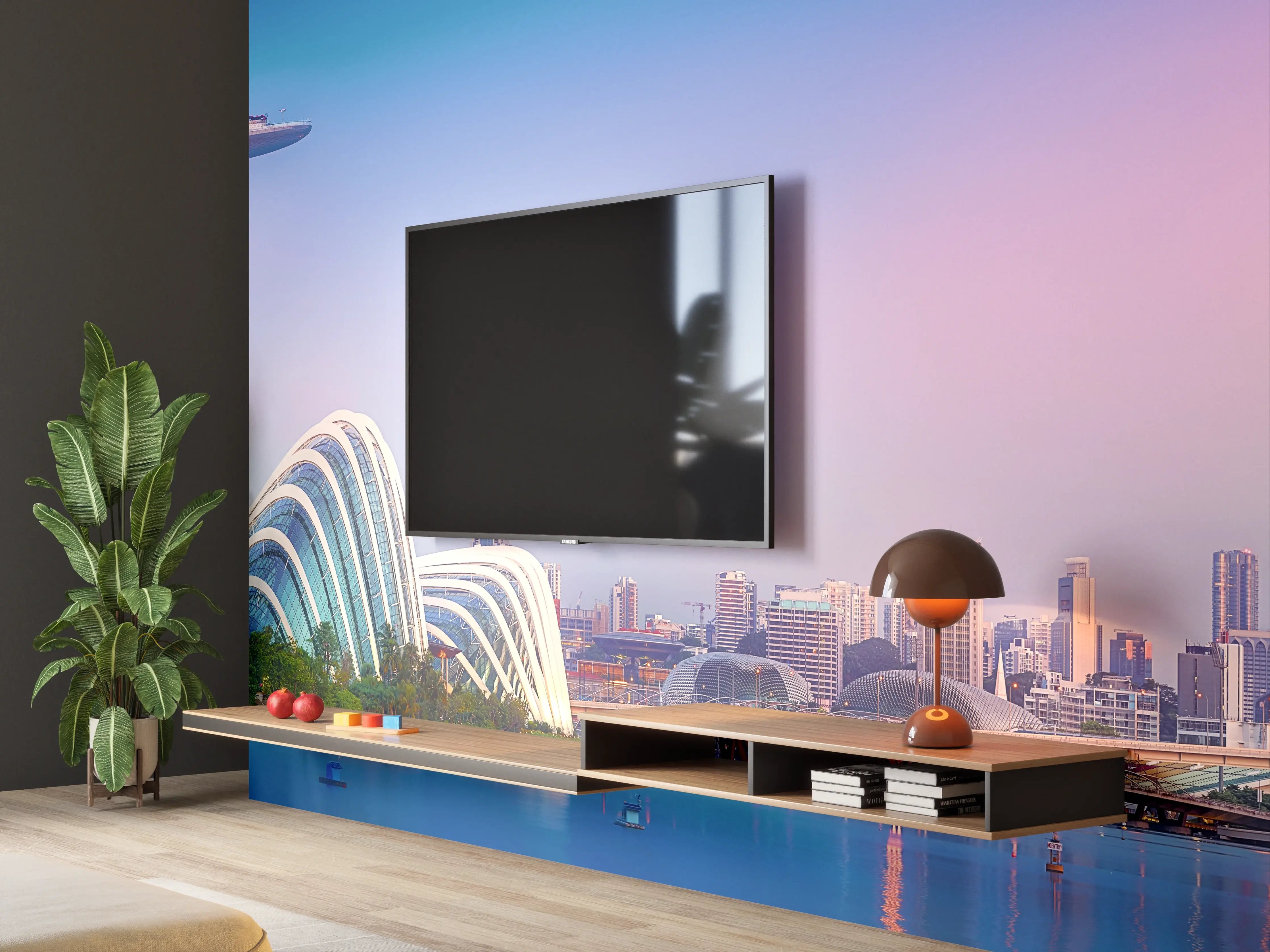 Wandverkleidung Wohnzimmer - Skyline von Singapur