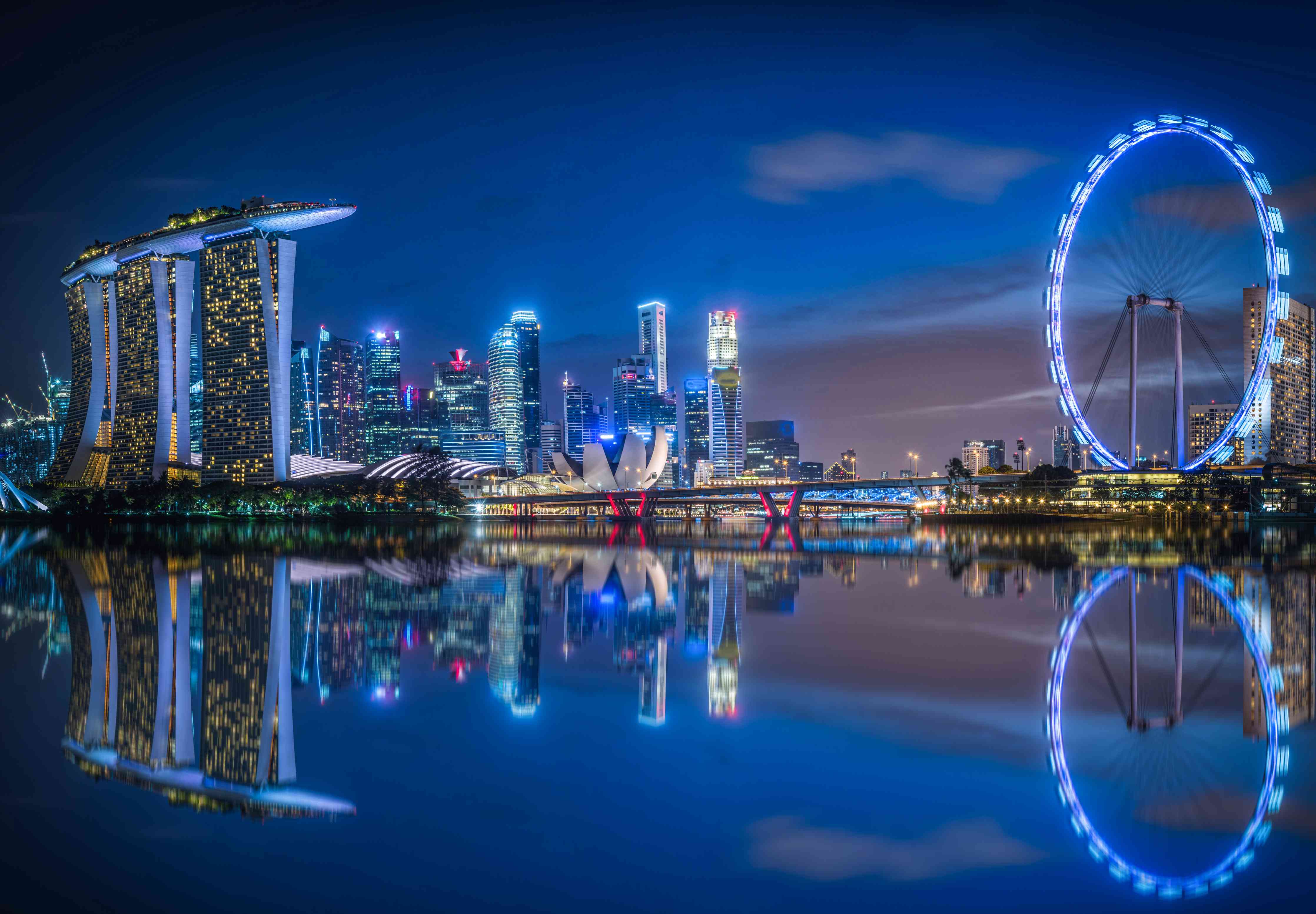 Wandverkleidung Wohnzimmer-Skyline von Singapur und Blick auf den Wolkenkratzer