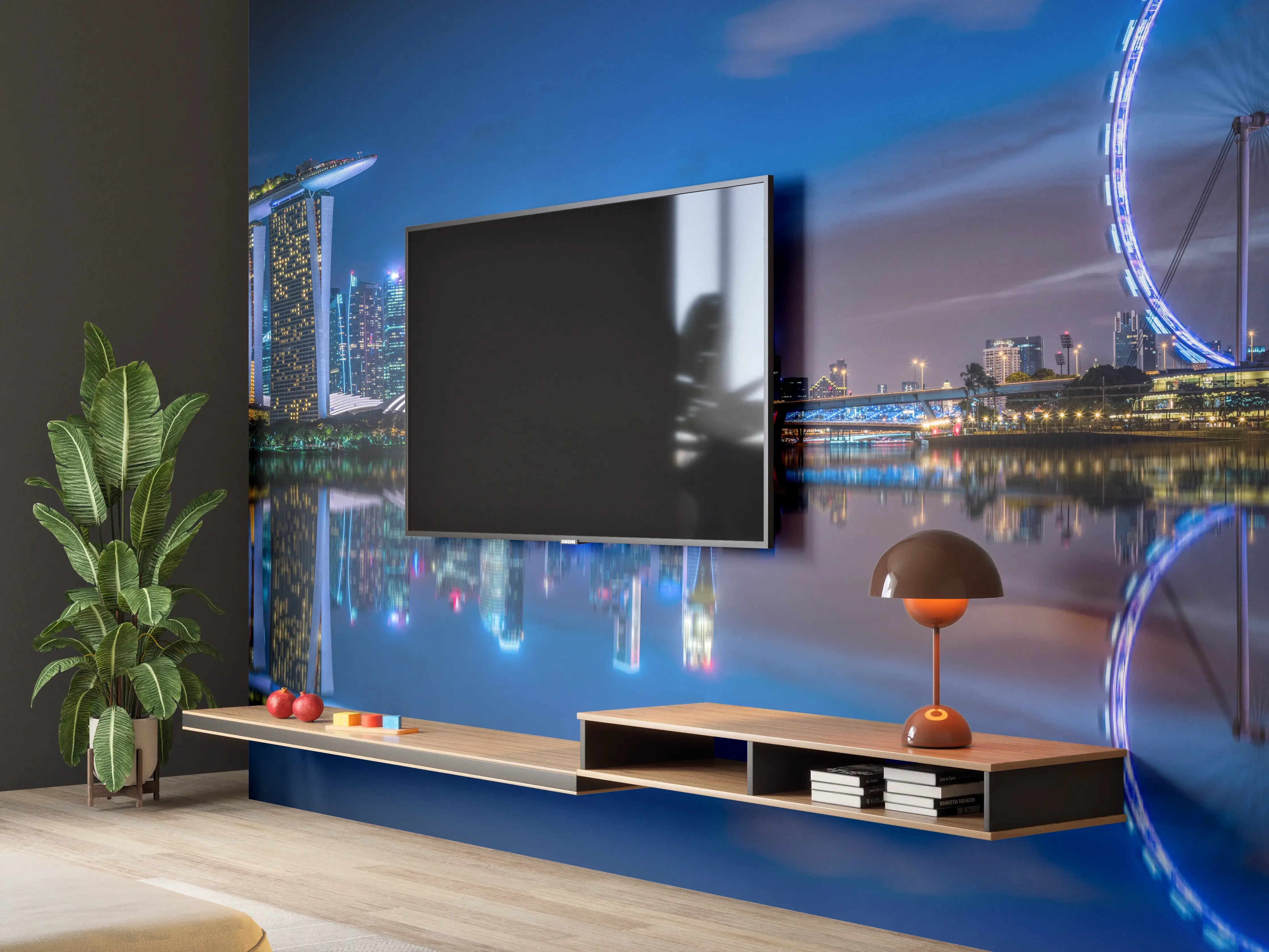 Wandverkleidung Wohnzimmer - Skyline von Singapur und Blick auf den Wolkenkratzer