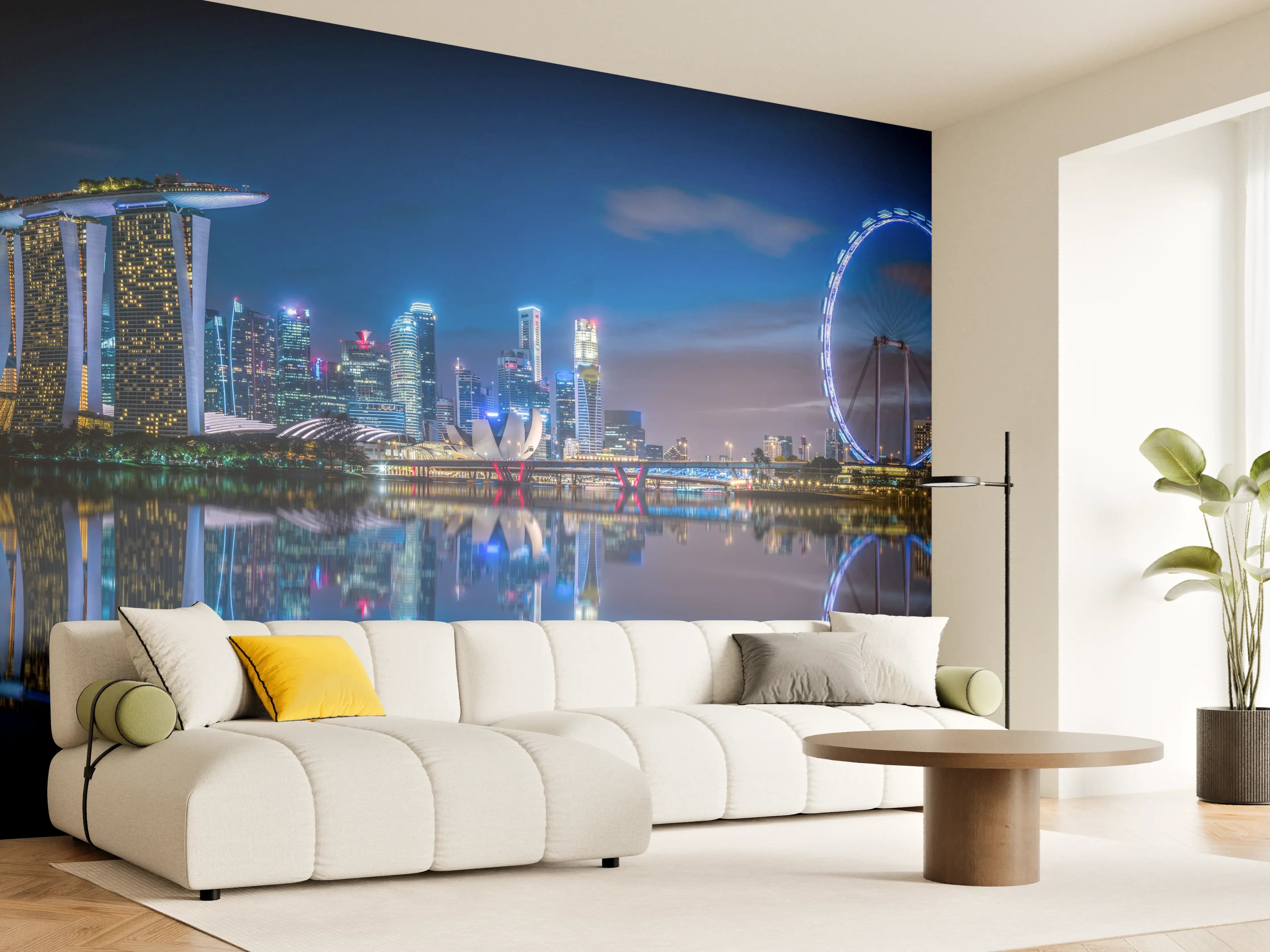 Wandverkleidung Wohnzimmer - Skyline von Singapur und Blick auf den Wolkenkratzer