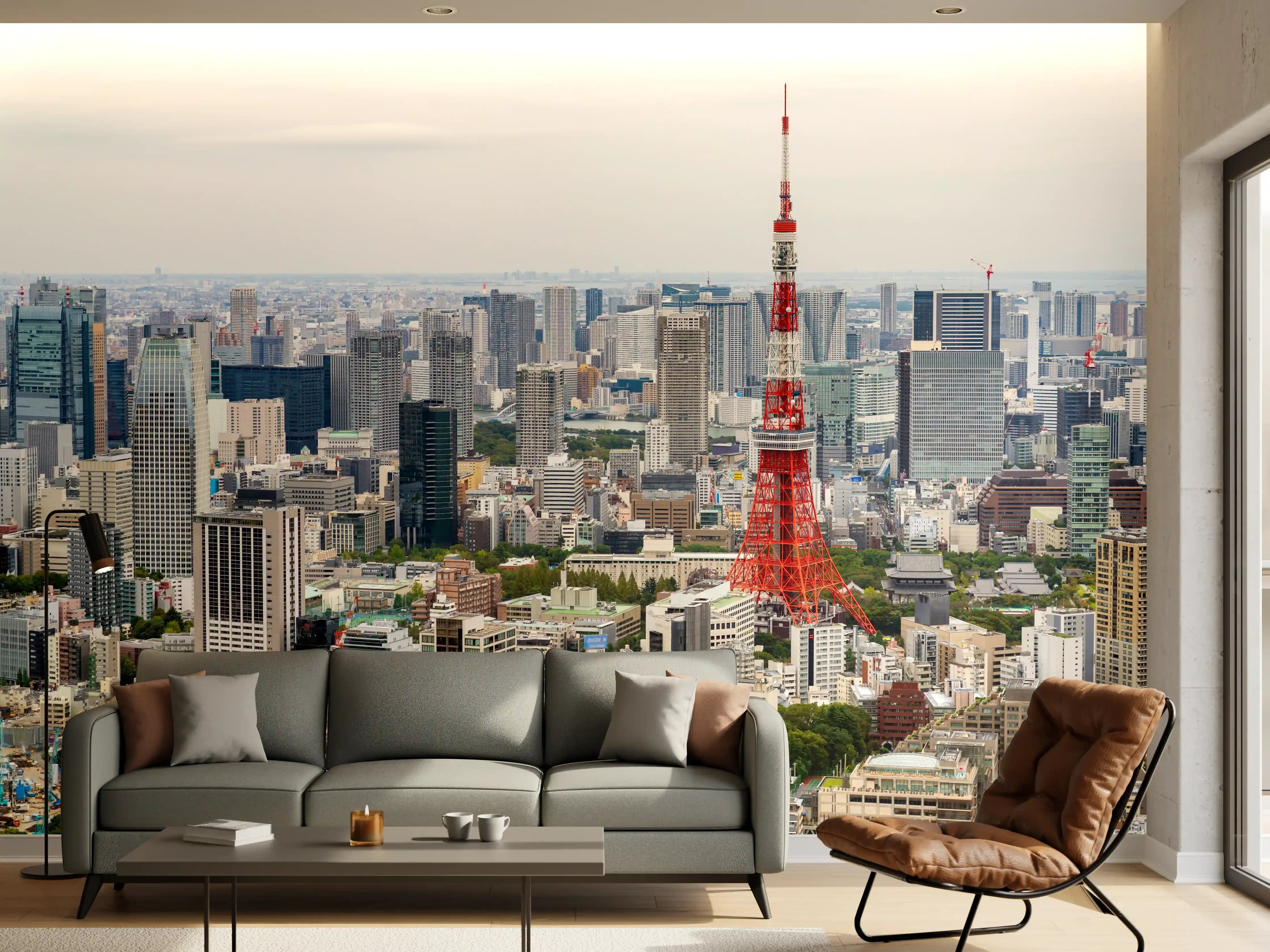 Wandverkleidung Wohnzimmer - Skyline von Tokio mit Tokyo Tower