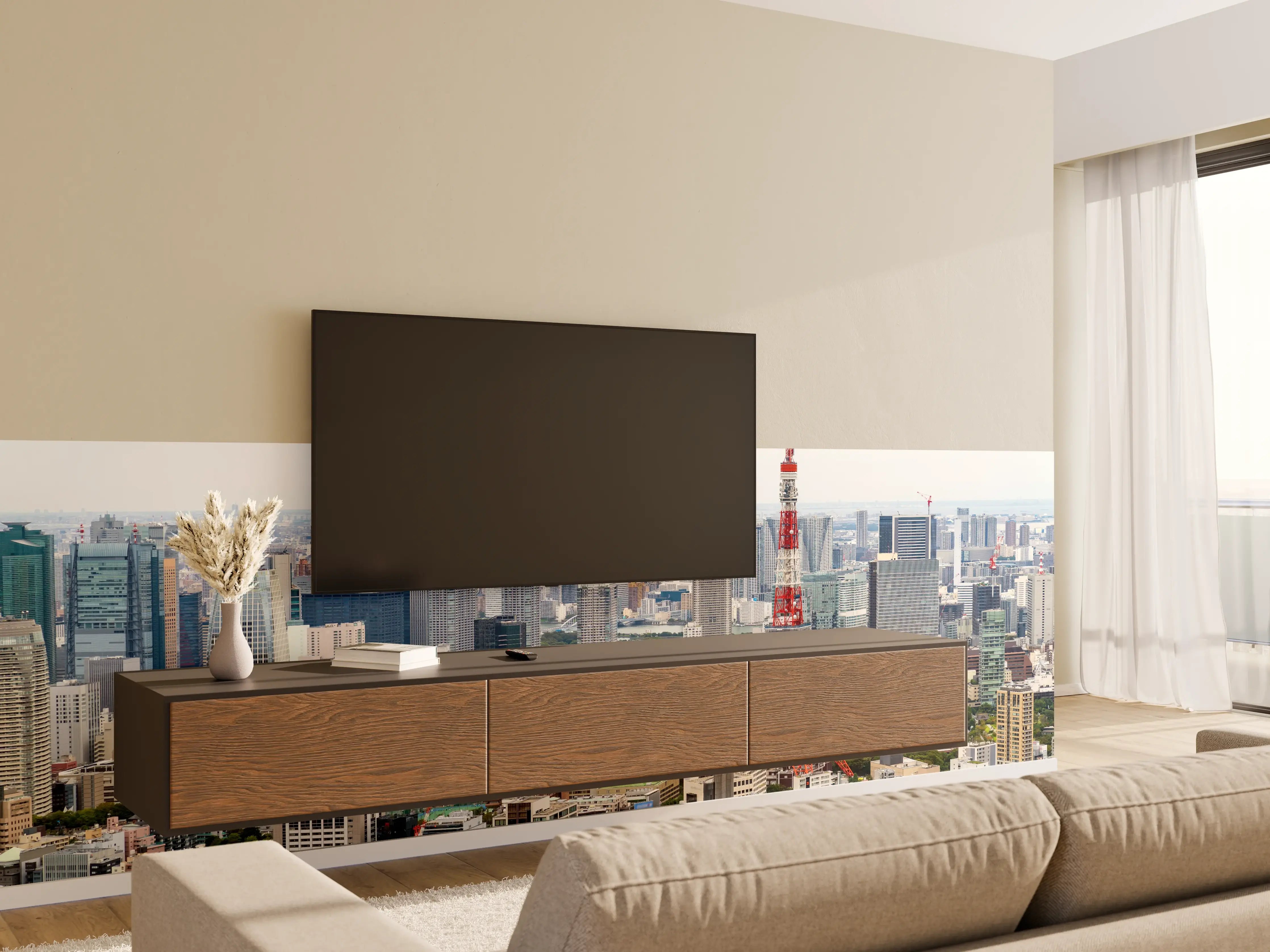 Wandverkleidung Wohnzimmer - Skyline von Tokio mit Tokyo Tower