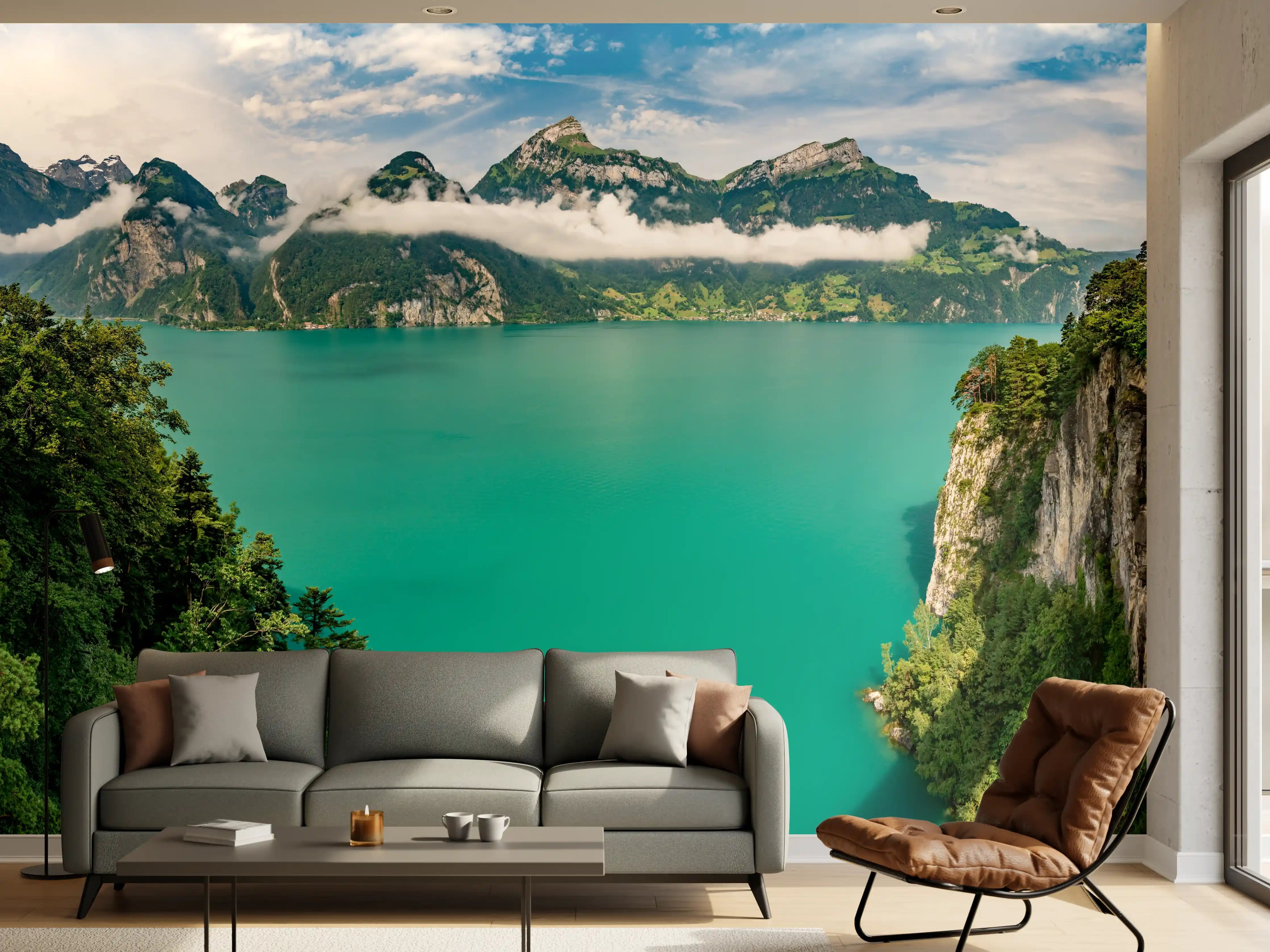 Wandverkleidung Wohnzimmer - Sommeralpen im Blick- Schweiz