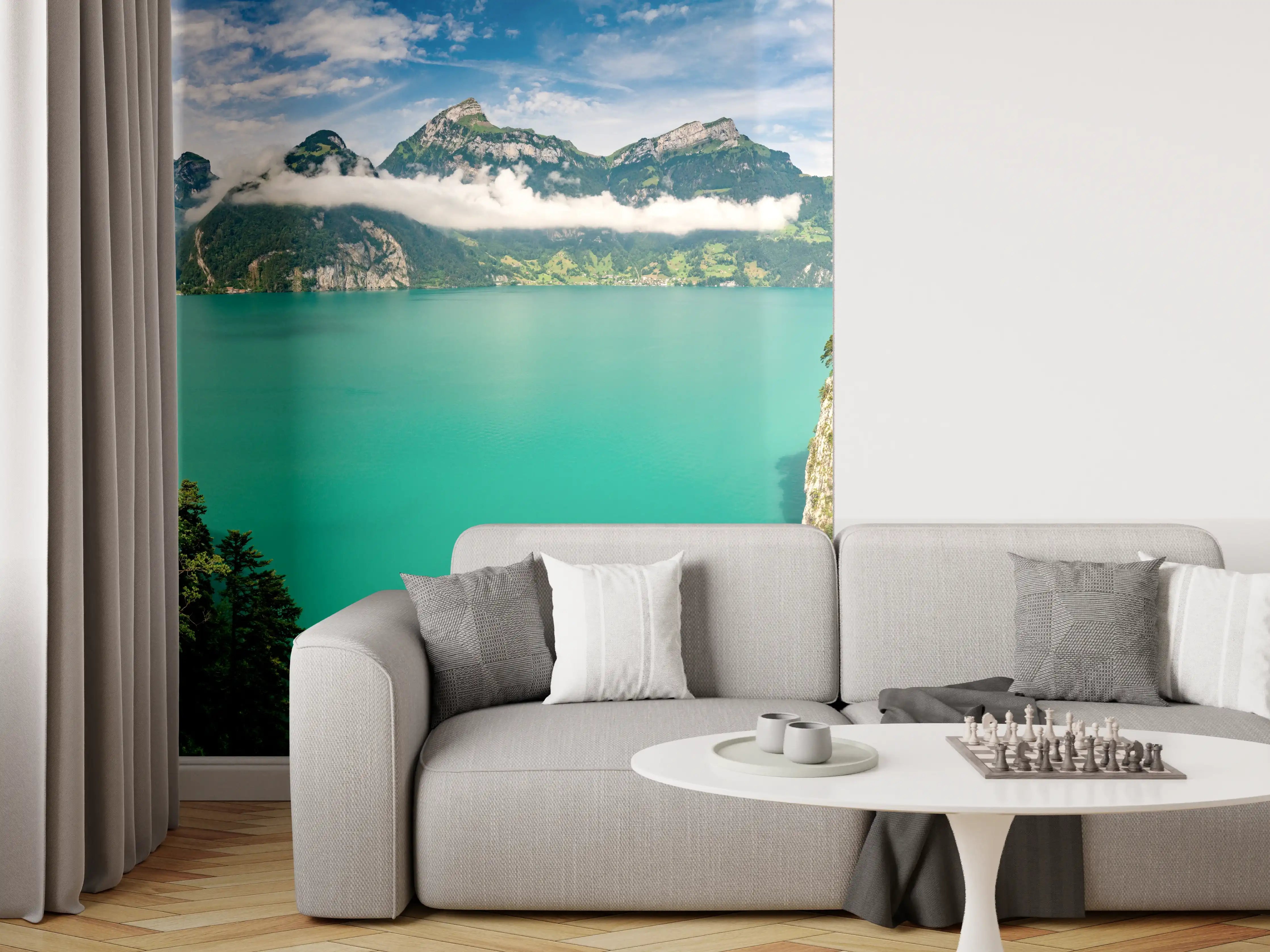 Wandverkleidung Wohnzimmer - Sommeralpen im Blick- Schweiz
