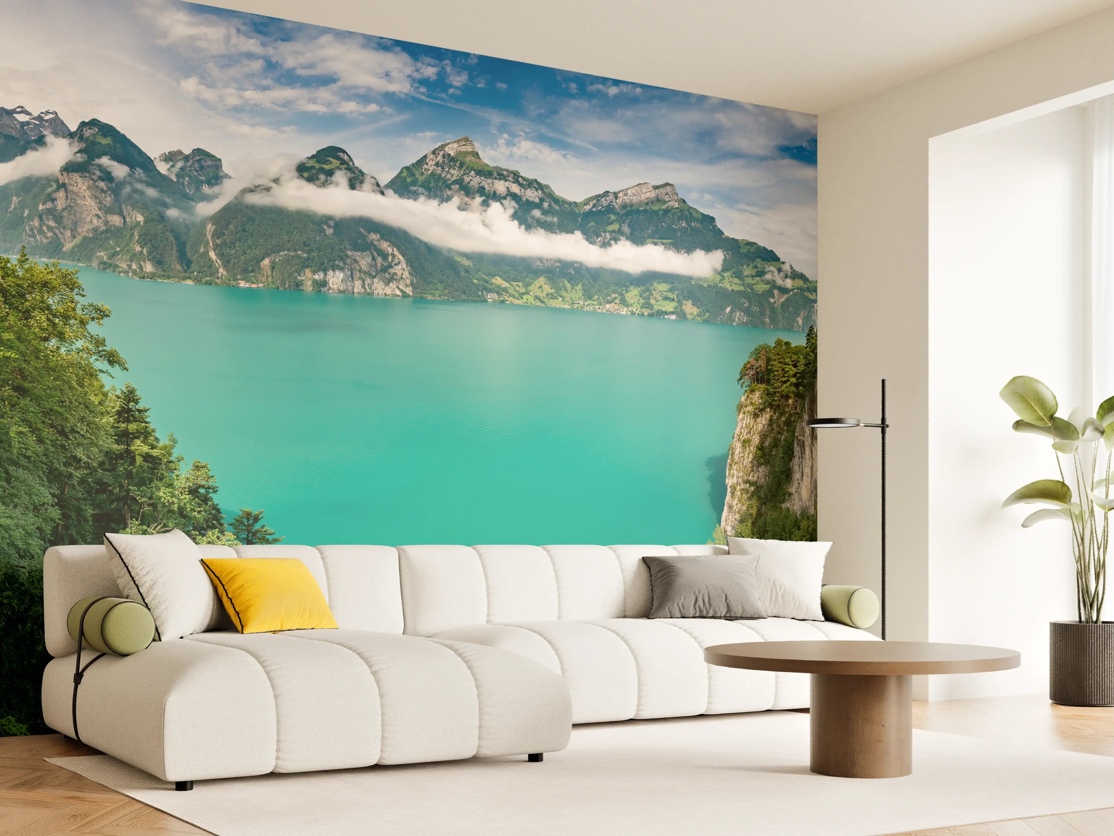 Wandverkleidung Wohnzimmer - Sommeralpen im Blick- Schweiz