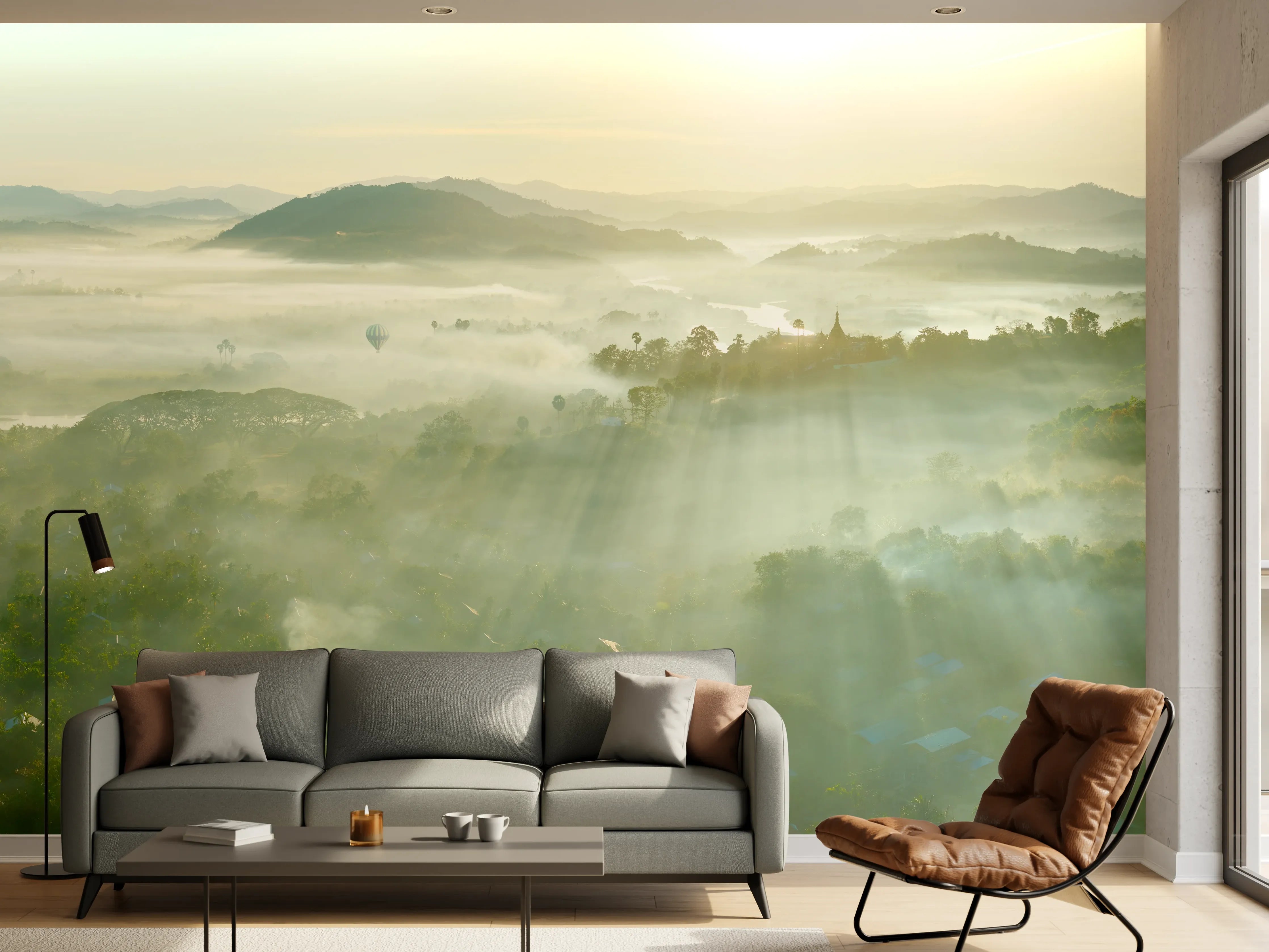 Wandverkleidung Wohnzimmer - Sonnenaufgang in den Bergen Myanmars