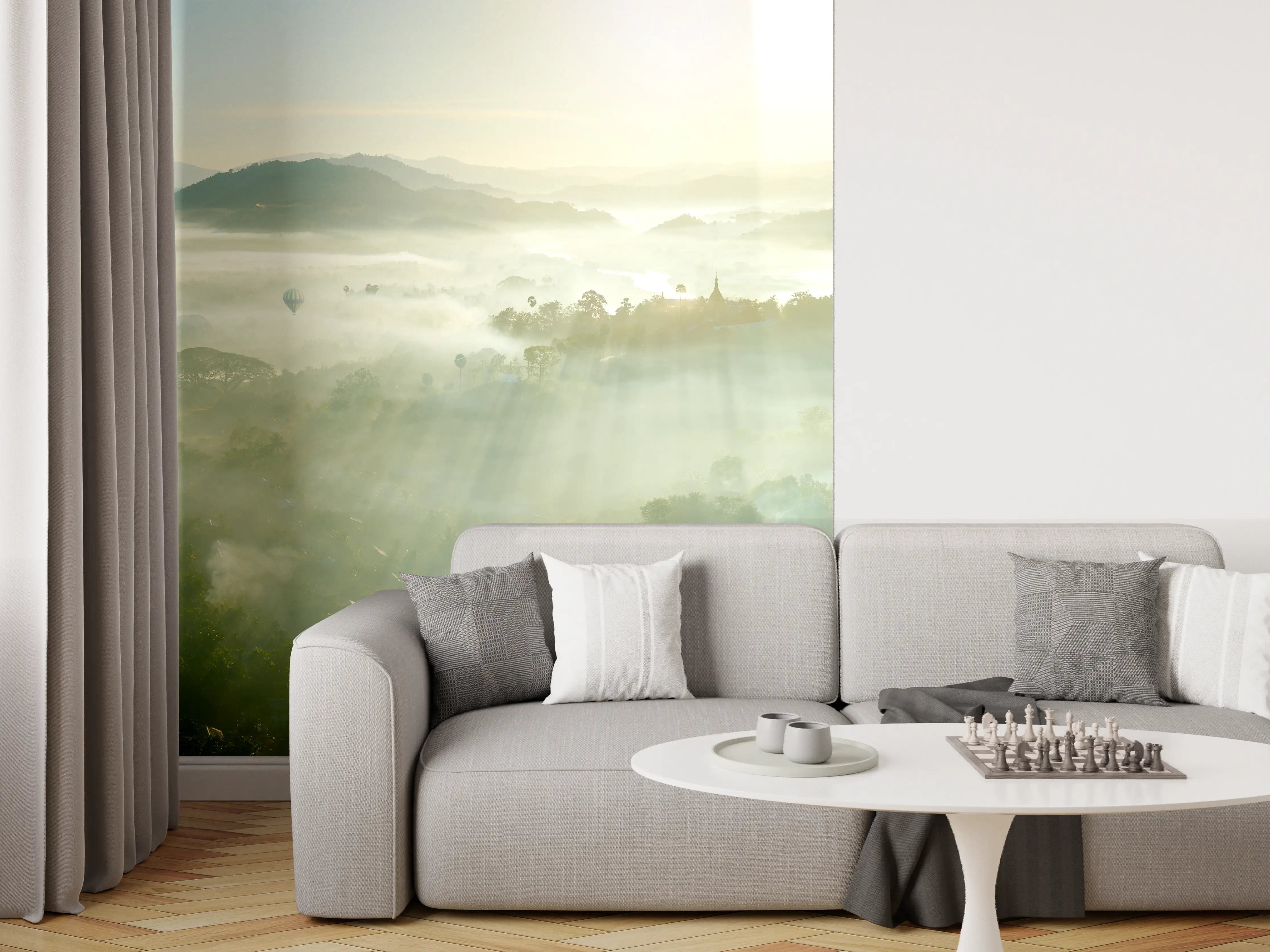 Wandverkleidung Wohnzimmer - Sonnenaufgang in den Bergen Myanmars