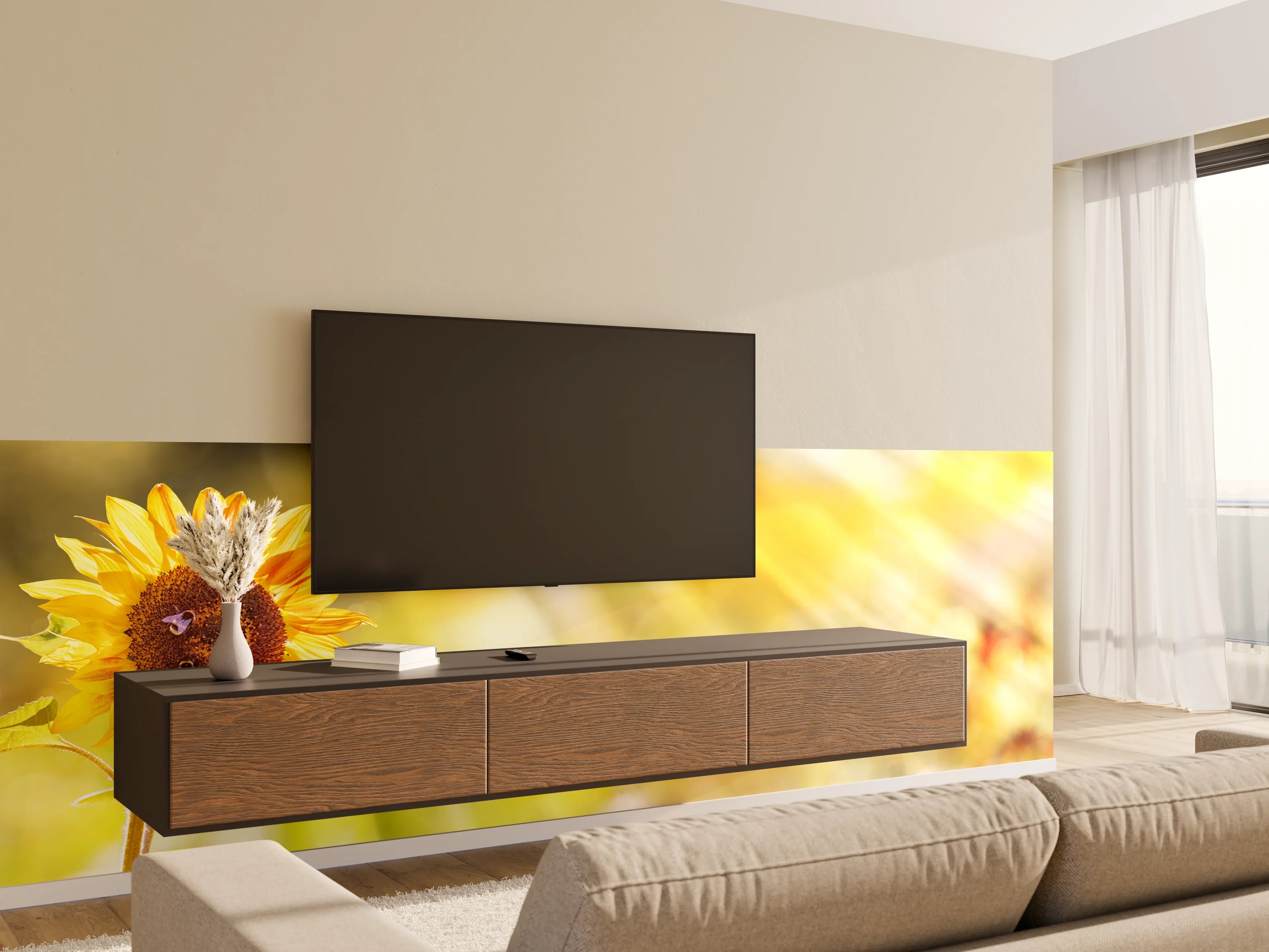 Wandverkleidung Wohnzimmer - Sonnenblume