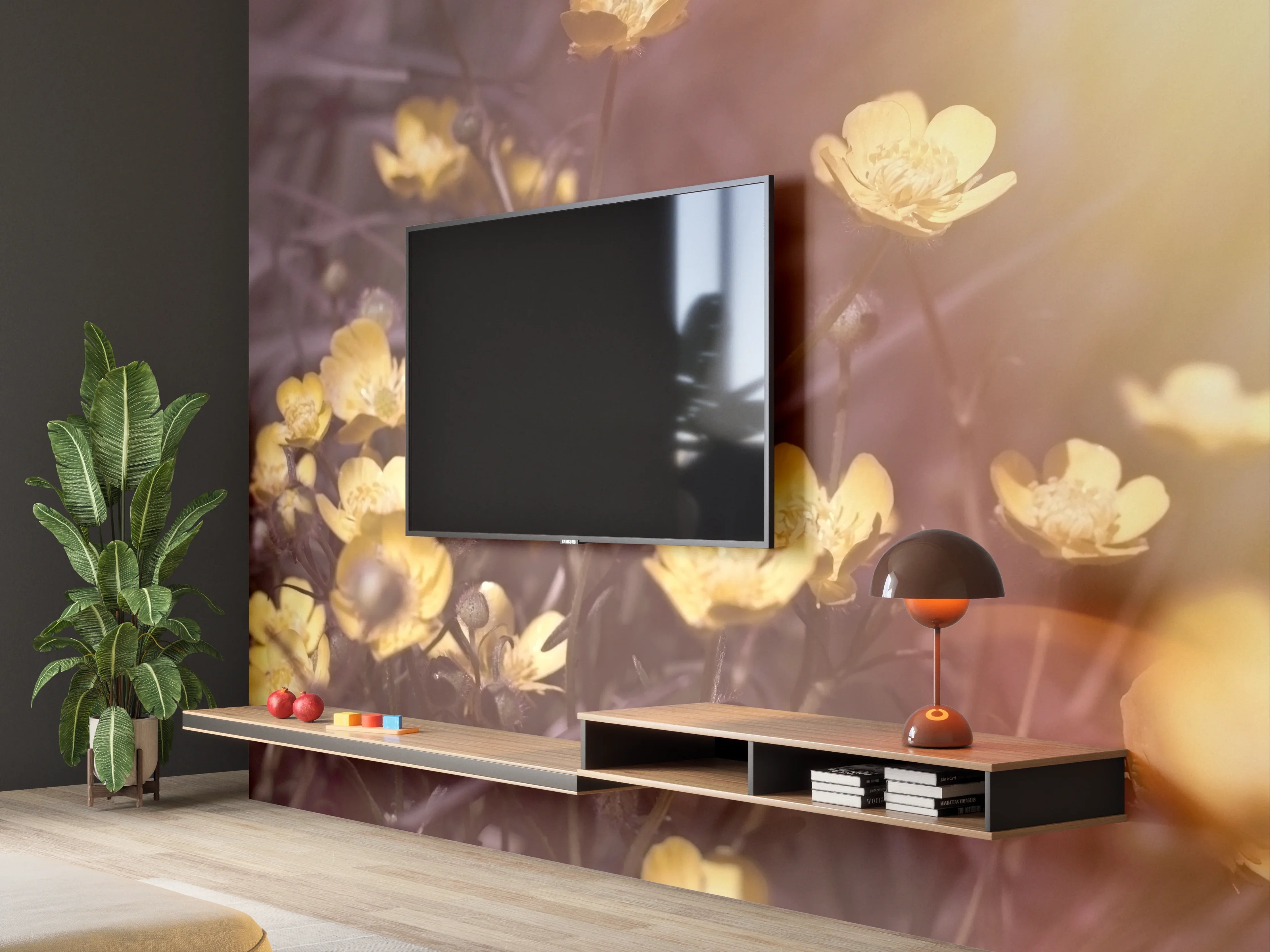 Wandverkleidung Wohnzimmer - Sonnenlicht über gelben Blumen – Natürliche Schönheit