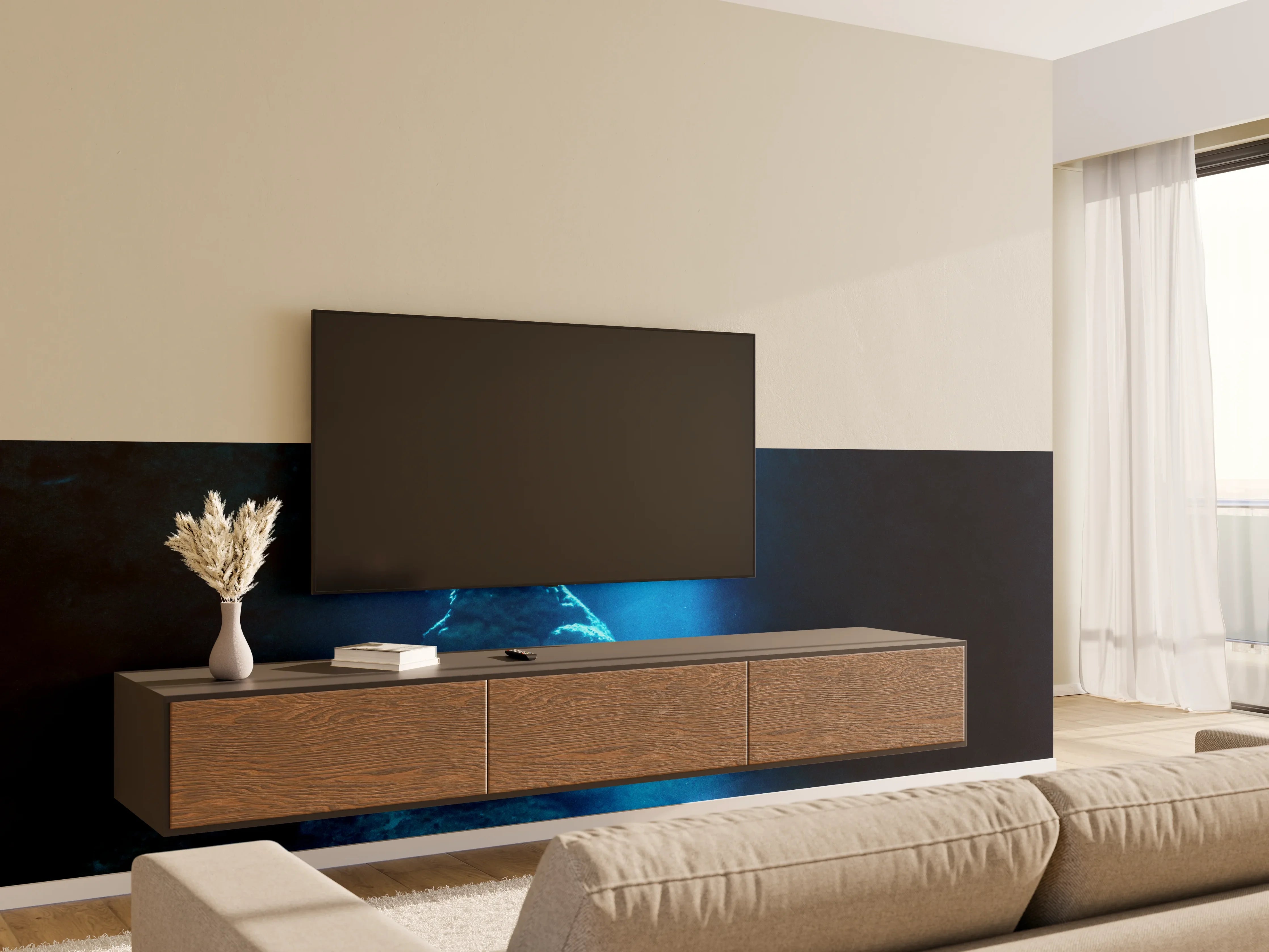 Wandverkleidung Wohnzimmer - Sonnenstrahl in die Unterwasserhöhle im japanischen Ozean