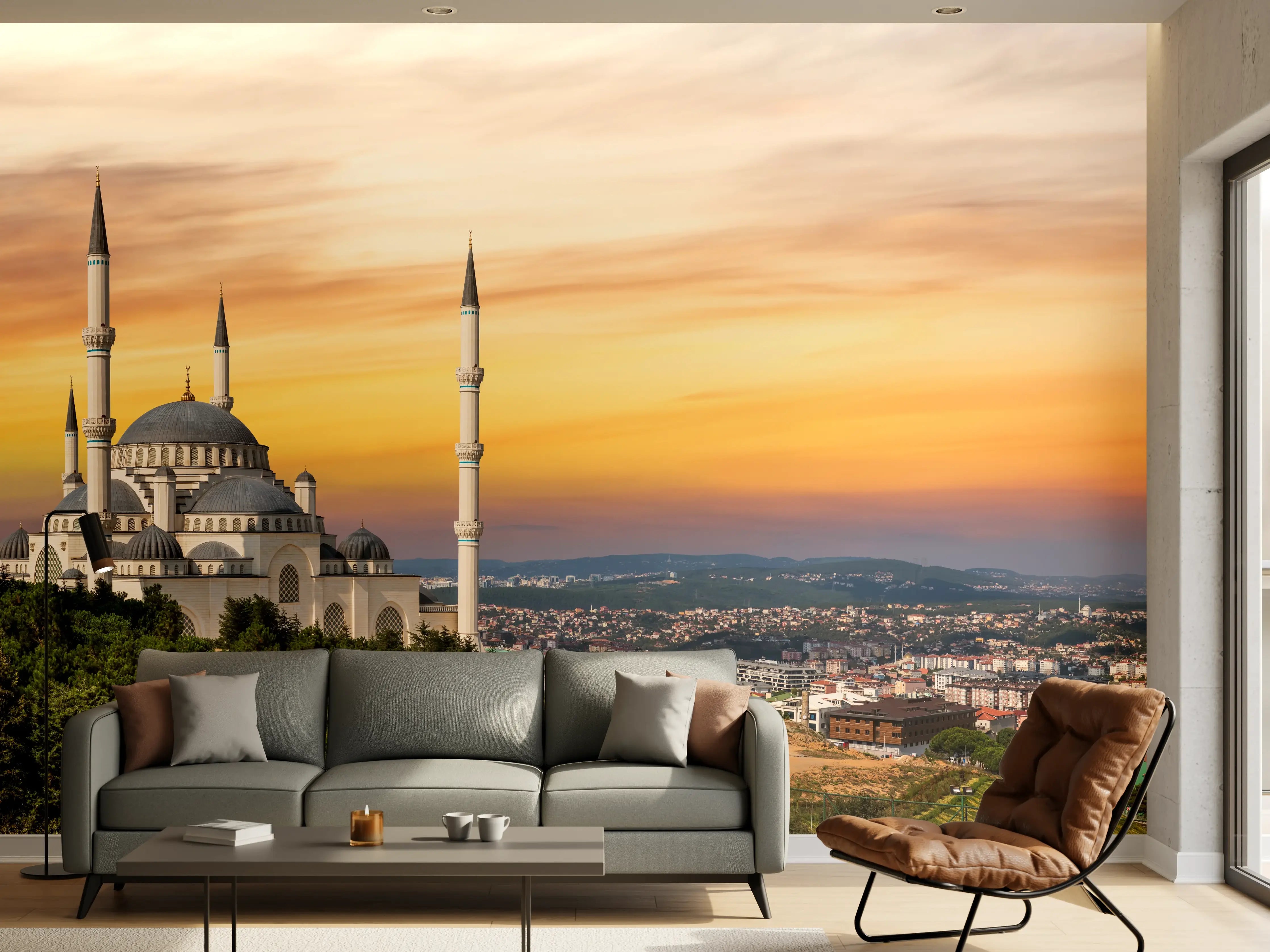 Wandverkleidung Wohnzimmer - Sonnenuntergang Camlica-Moschee in Istanbul