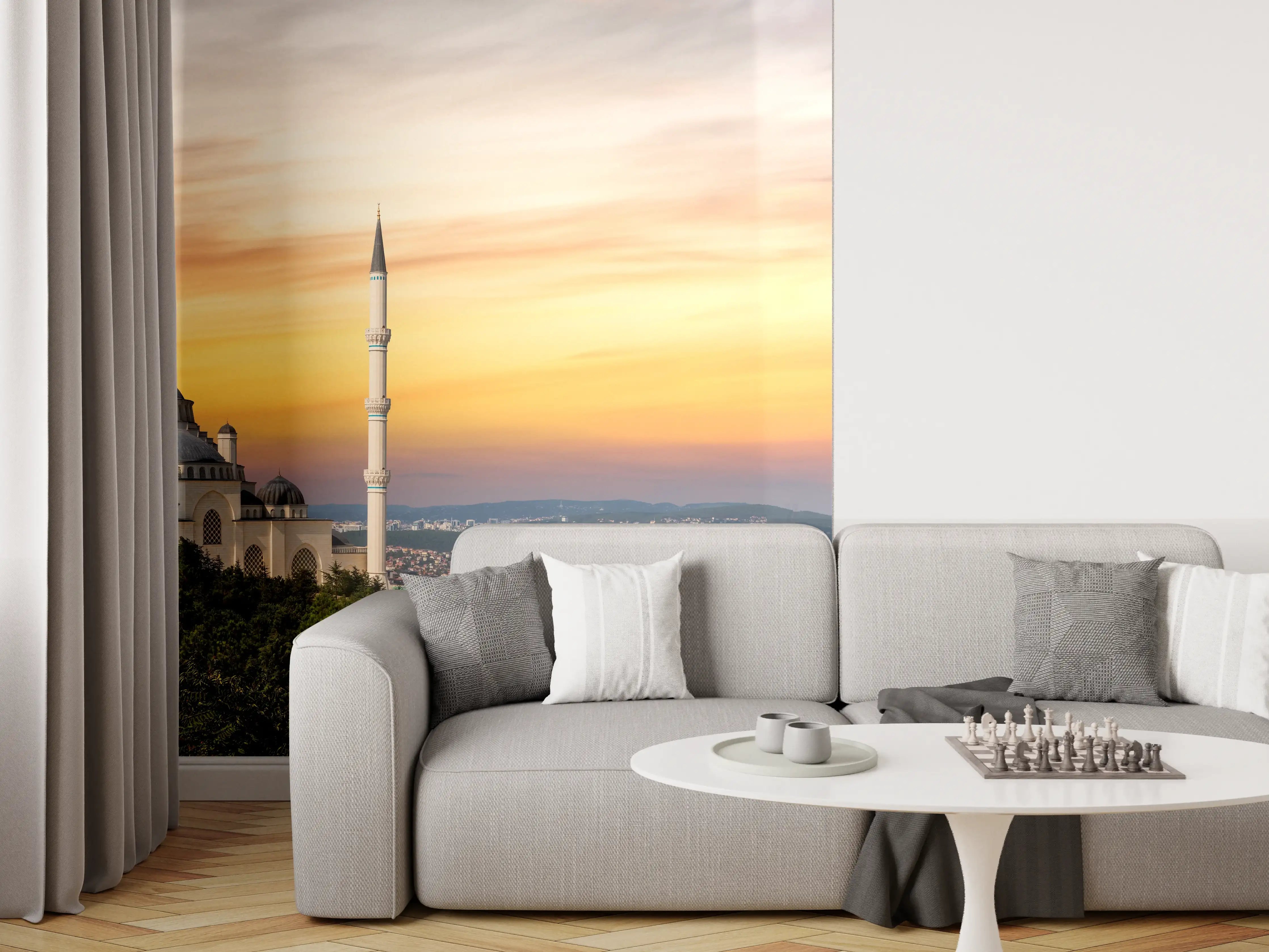 Wandverkleidung Wohnzimmer - Sonnenuntergang Camlica-Moschee in Istanbul