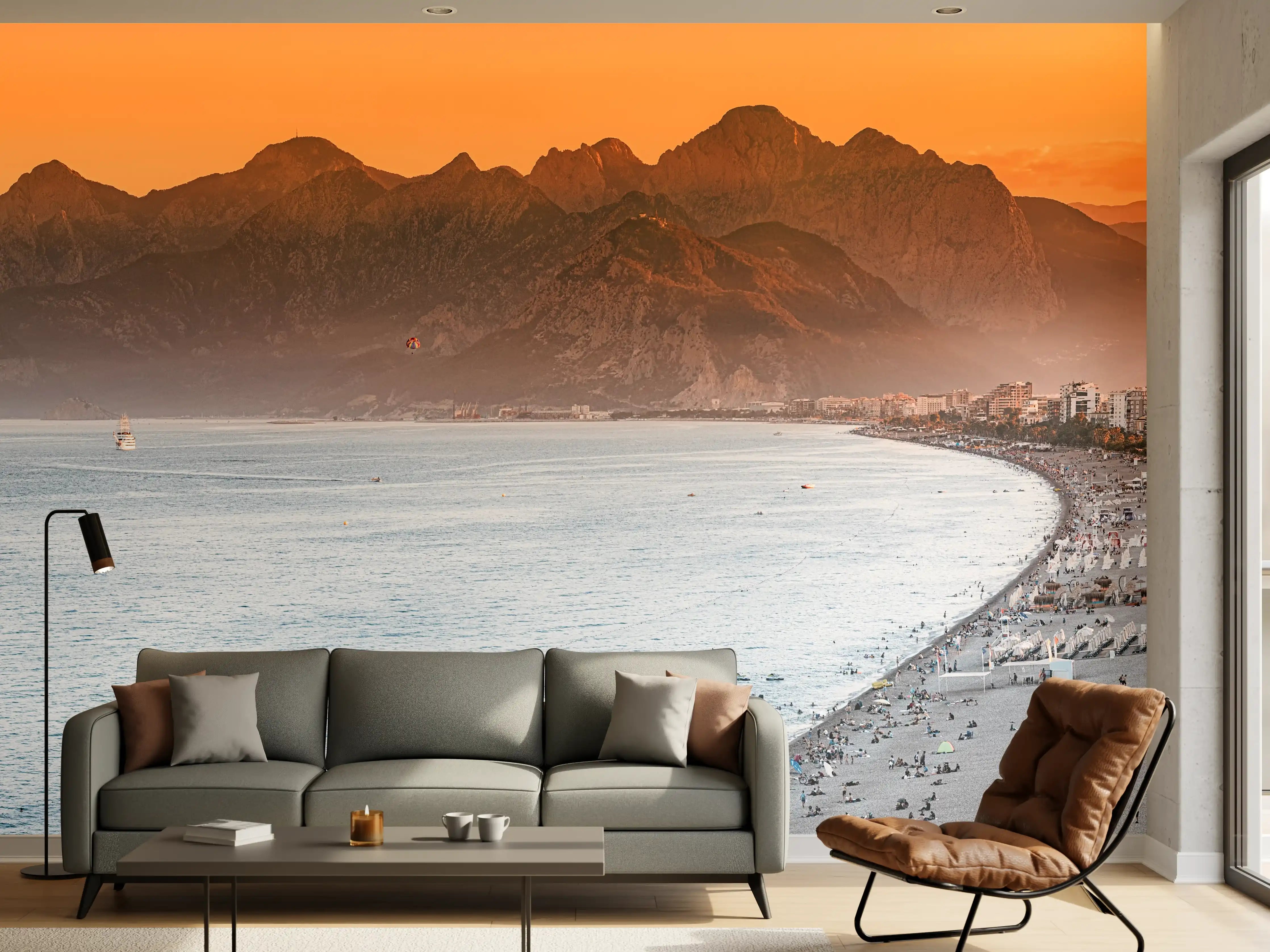 Wandverkleidung Wohnzimmer - Sonnenuntergang Konyaalti Strand Türkei