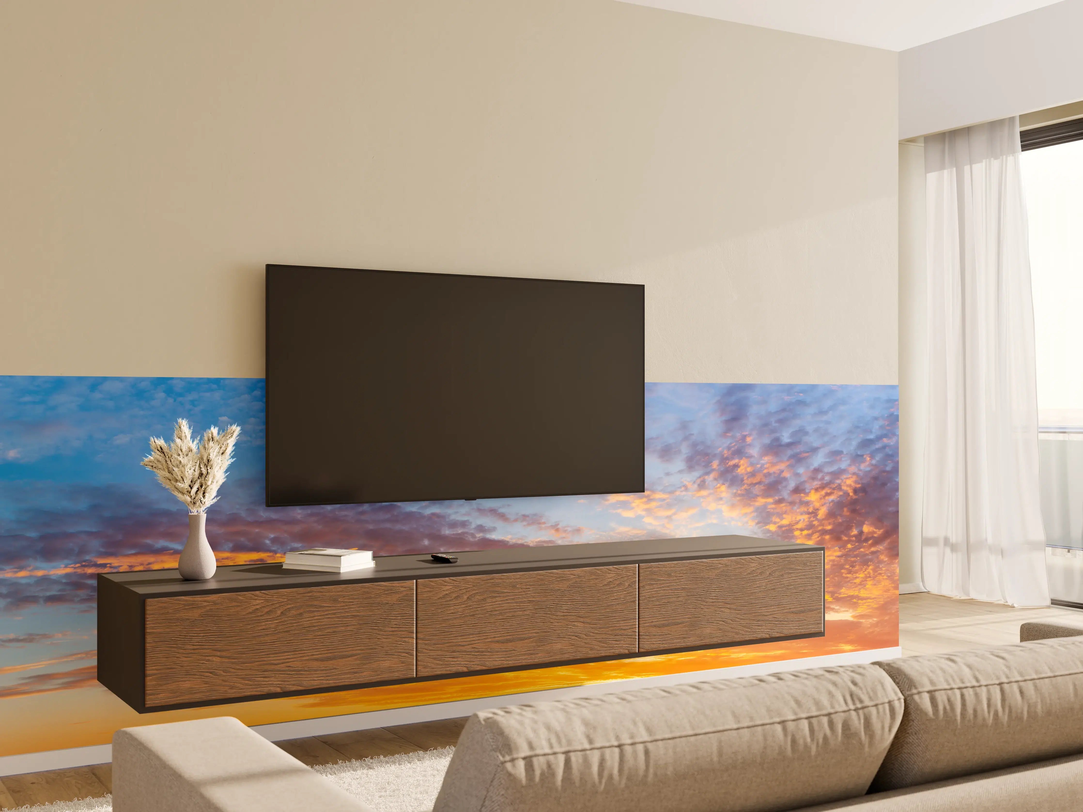 Wandverkleidung Wohnzimmer - Sonnenuntergang Panorama Blau-Orange