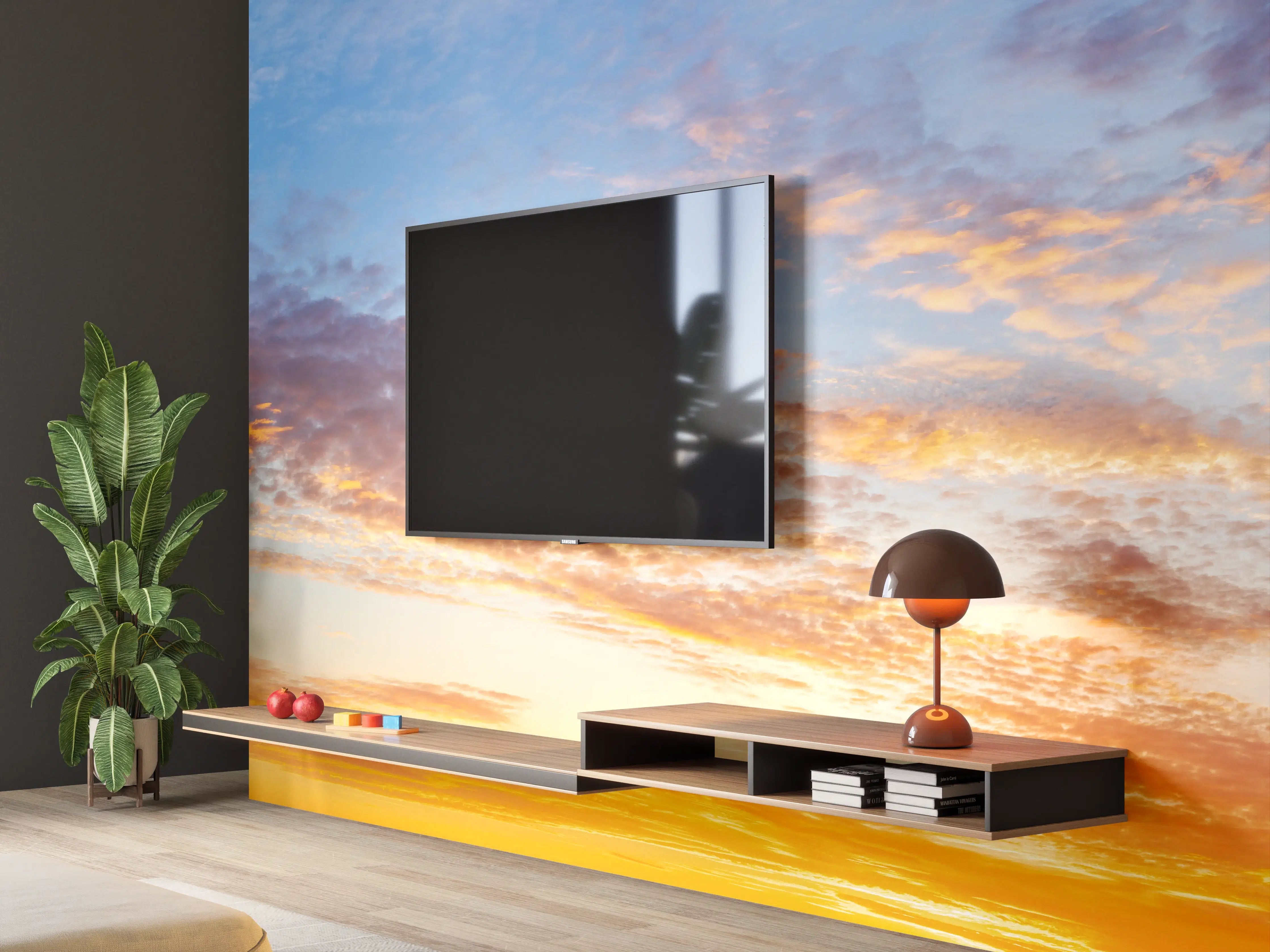 Wandverkleidung Wohnzimmer - Sonnenuntergang Panorama Blau-Orange