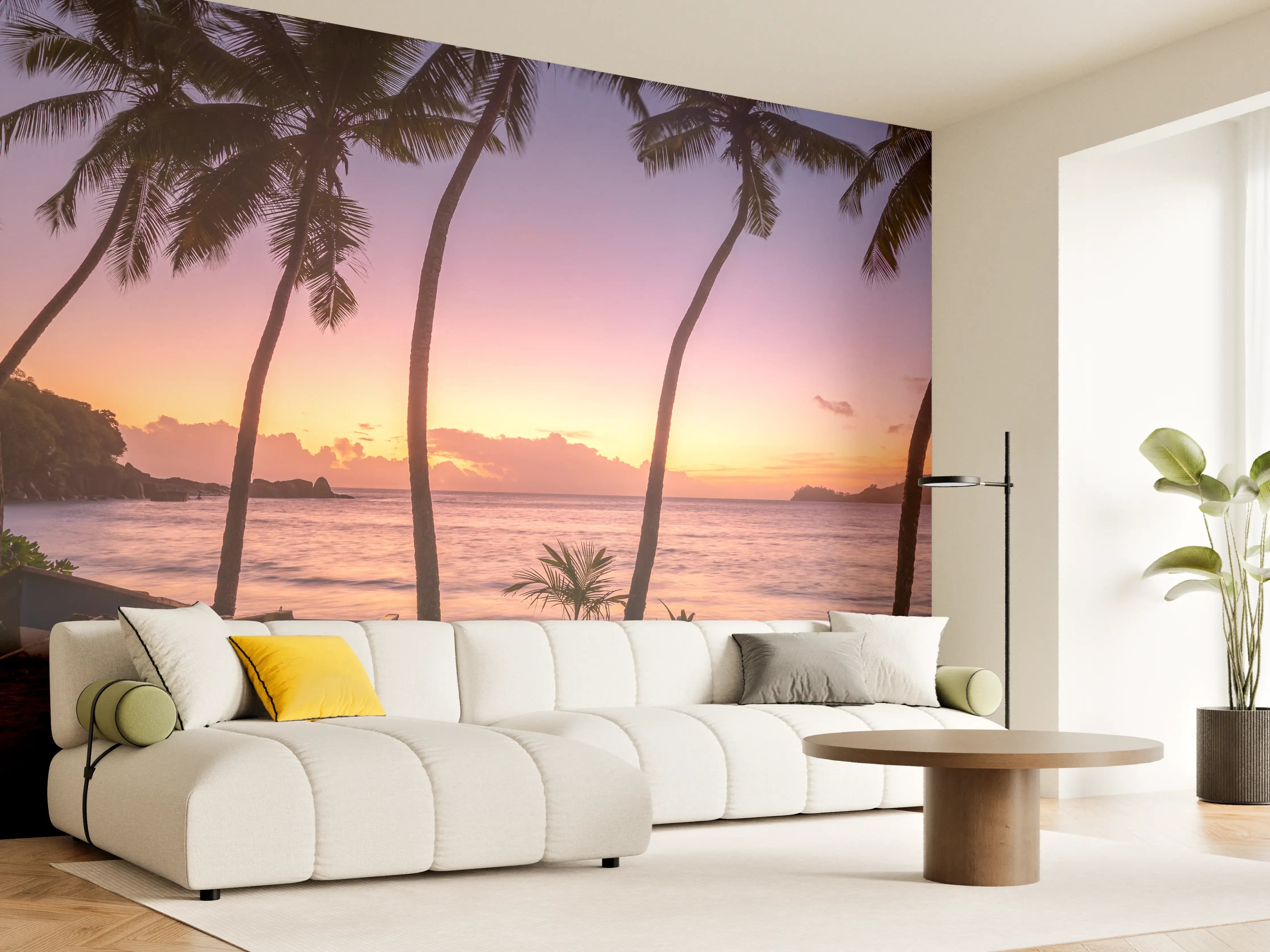 Wandverkleidung Wohnzimmer - Sonnenuntergang am Strand Anse Takamaka