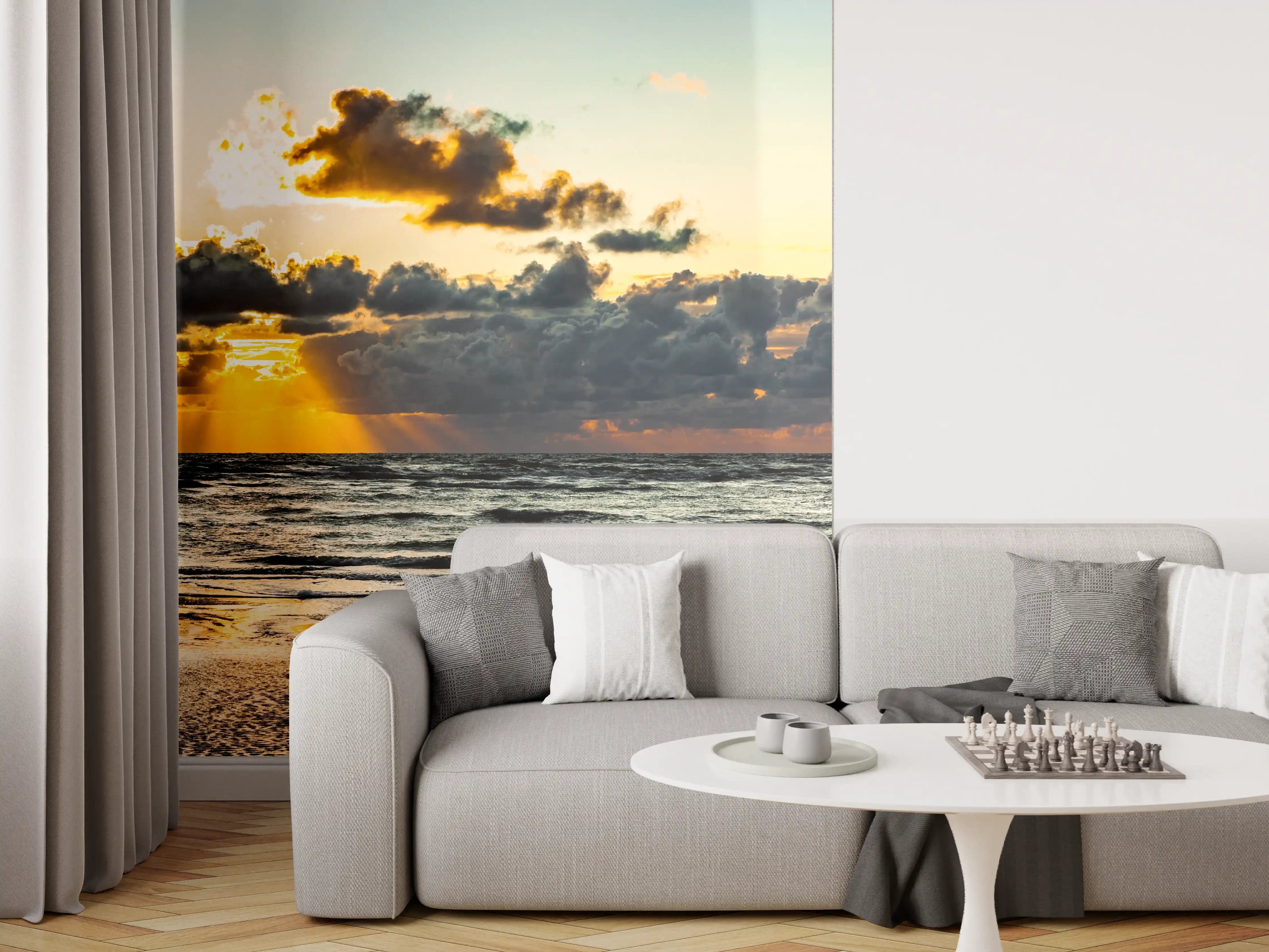 Wandverkleidung Wohnzimmer - Sonnenuntergang am ruhigen Meer