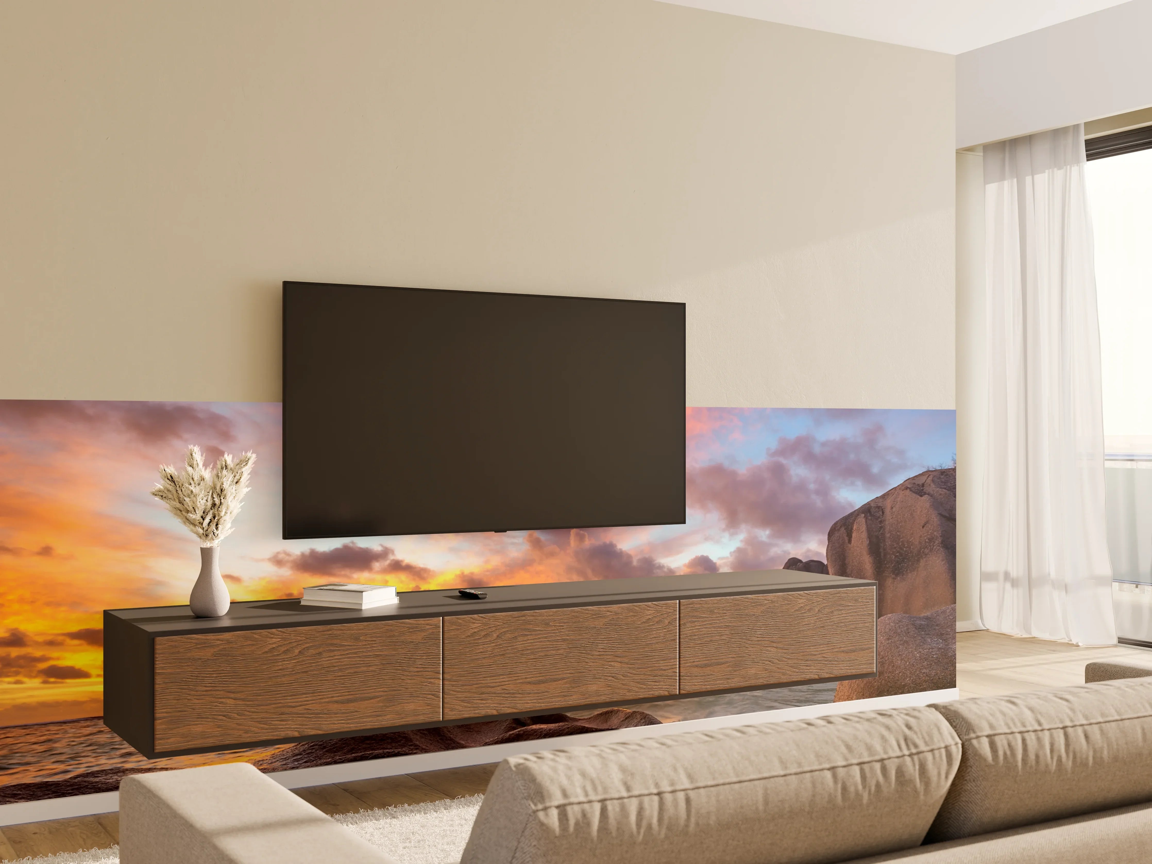 Wandverkleidung Wohnzimmer - Sonnenuntergang am tropischen Strand