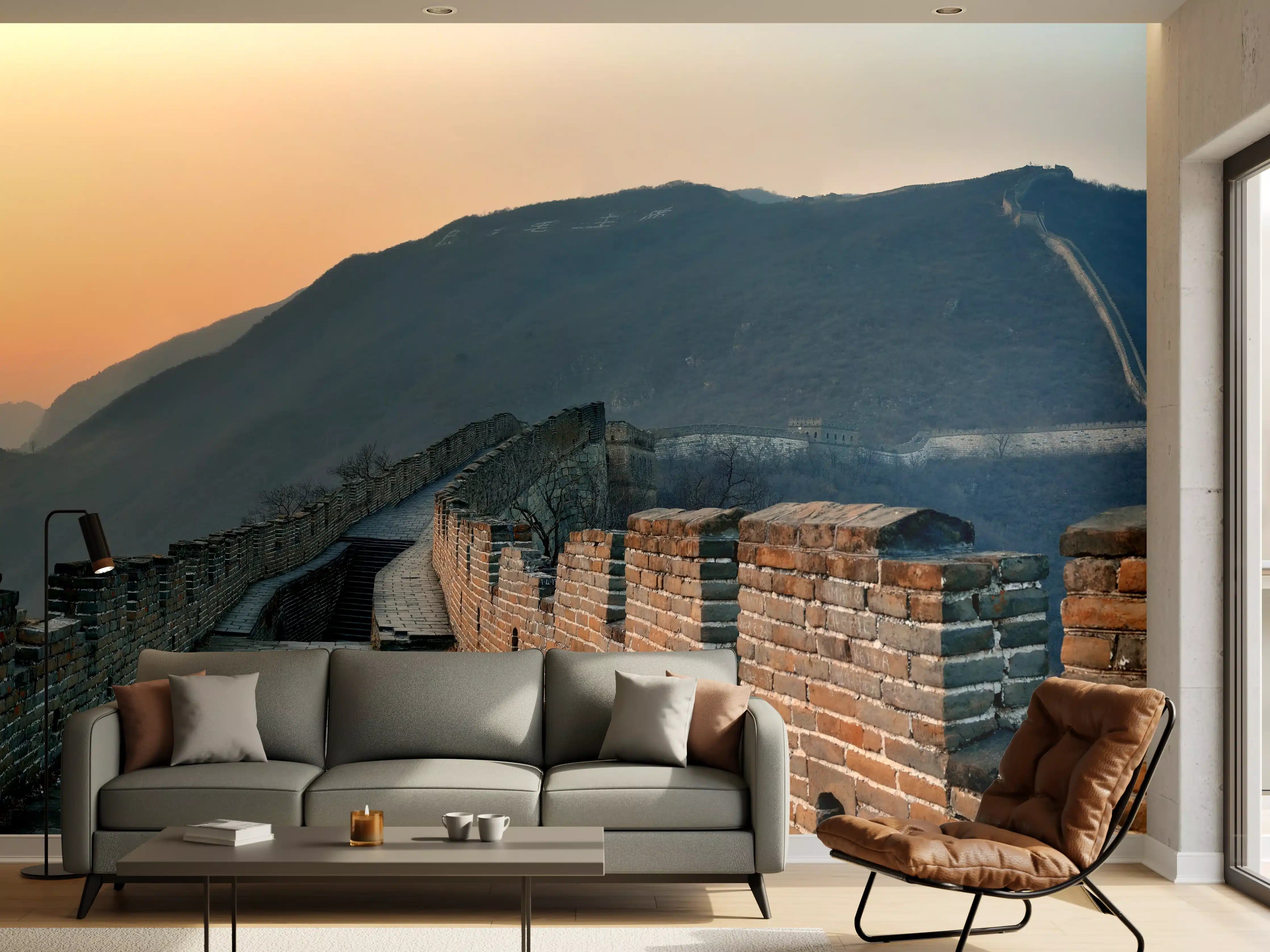 Wandverkleidung Wohnzimmer - Sonnenuntergang an der Großen Mauer