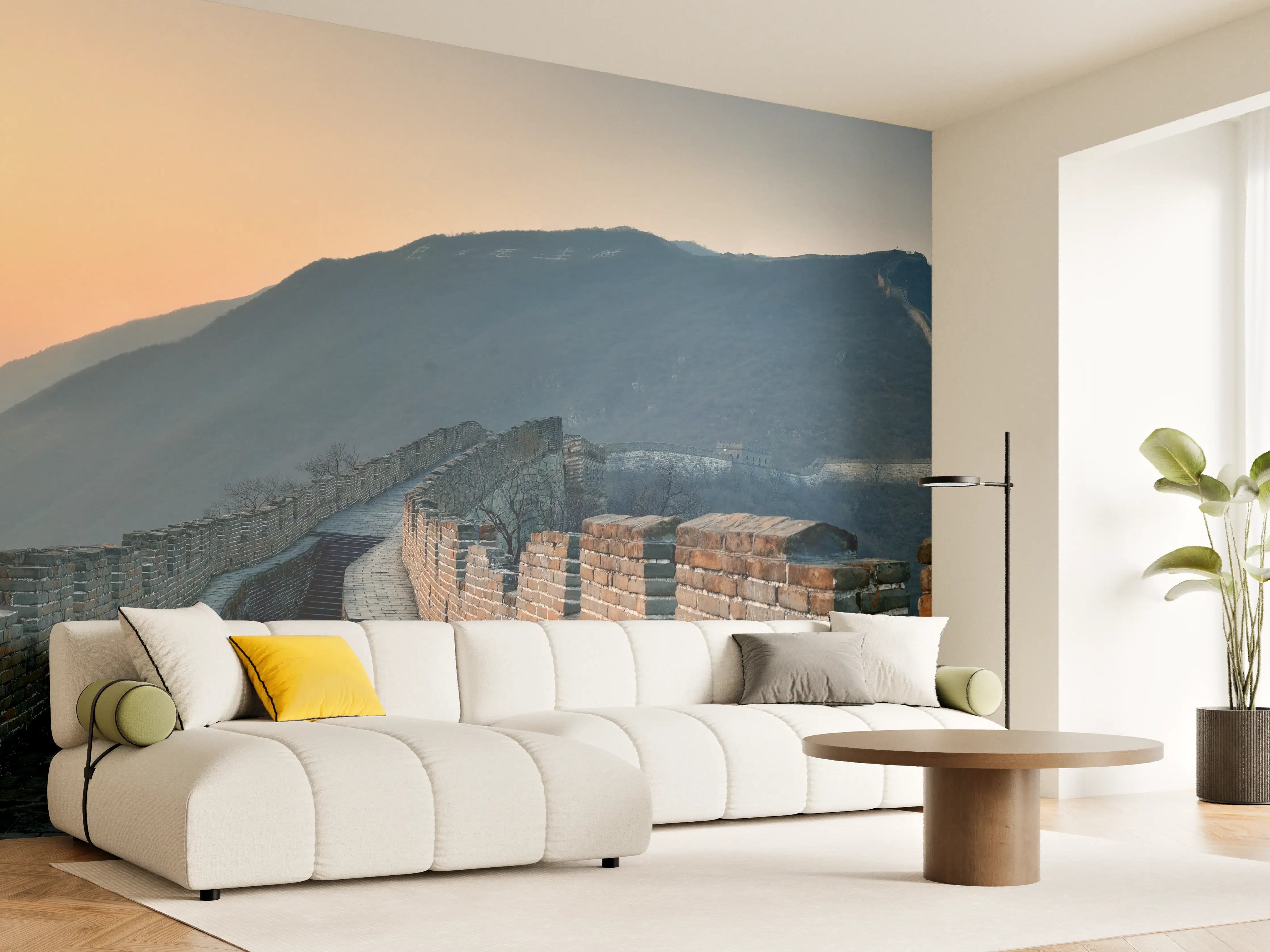 Wandverkleidung Wohnzimmer - Sonnenuntergang an der Großen Mauer