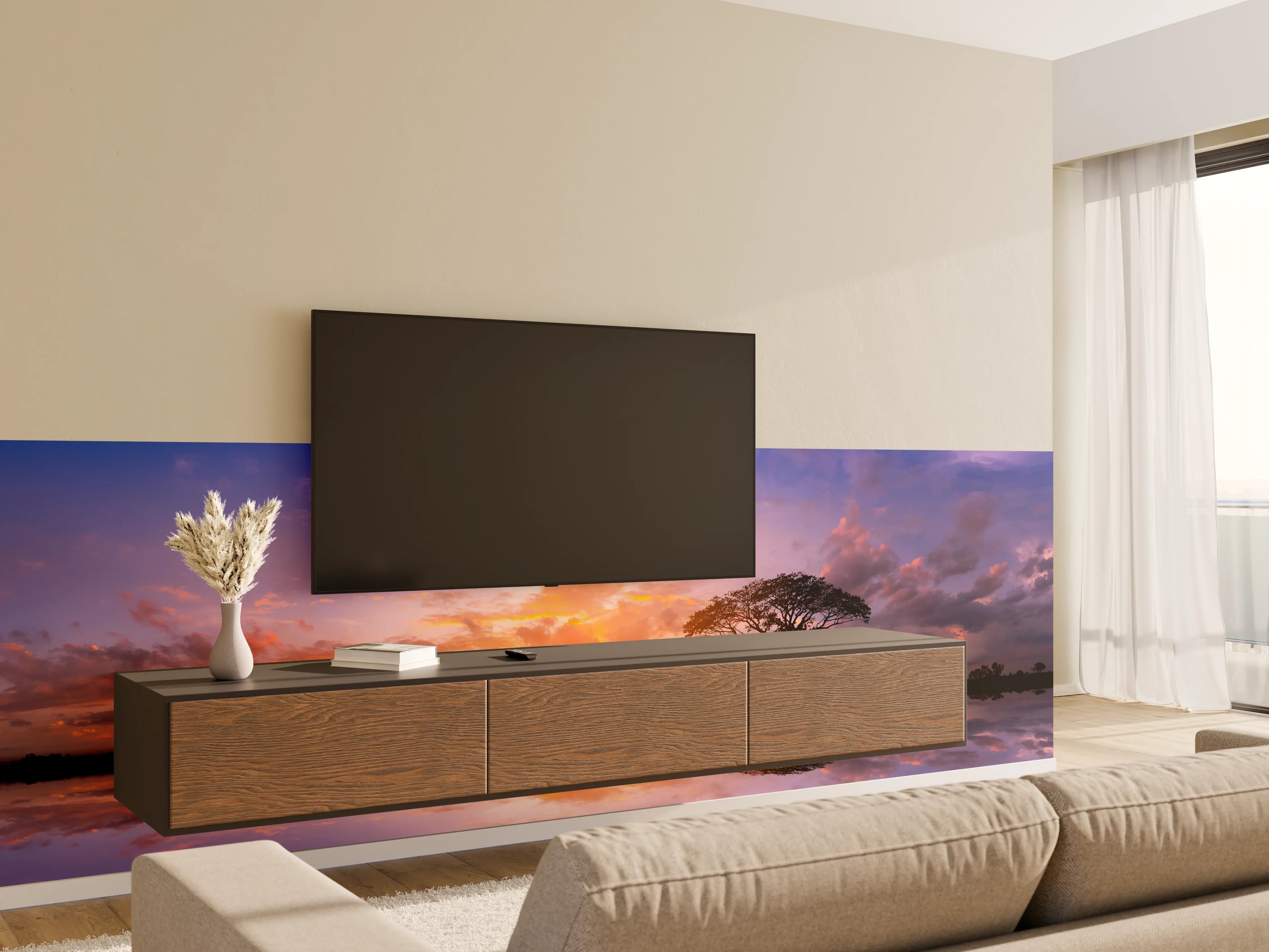 Wandverkleidung Wohnzimmer - Sonnenuntergang in Afrika