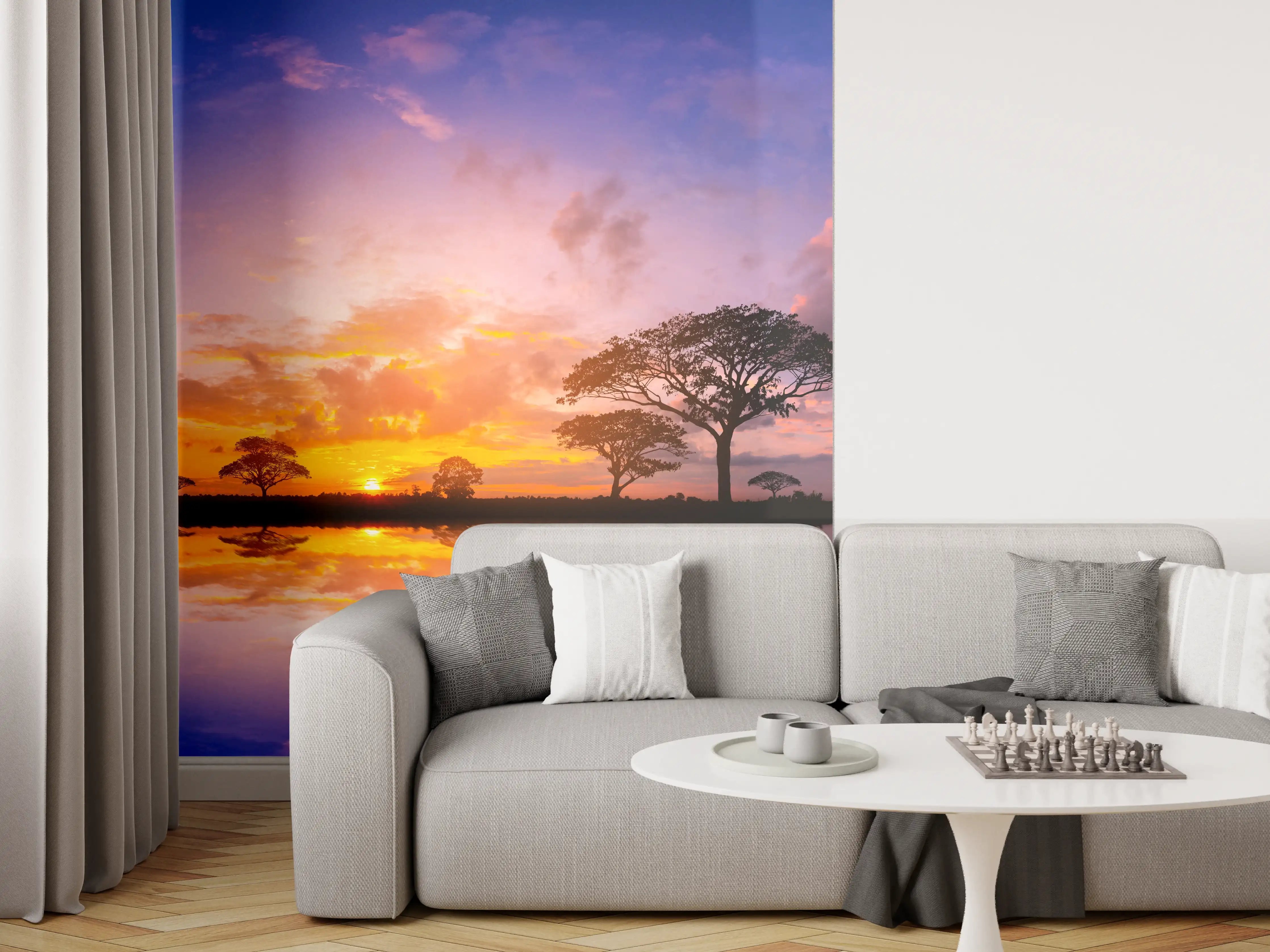 Wandverkleidung Wohnzimmer - Sonnenuntergang in Afrika