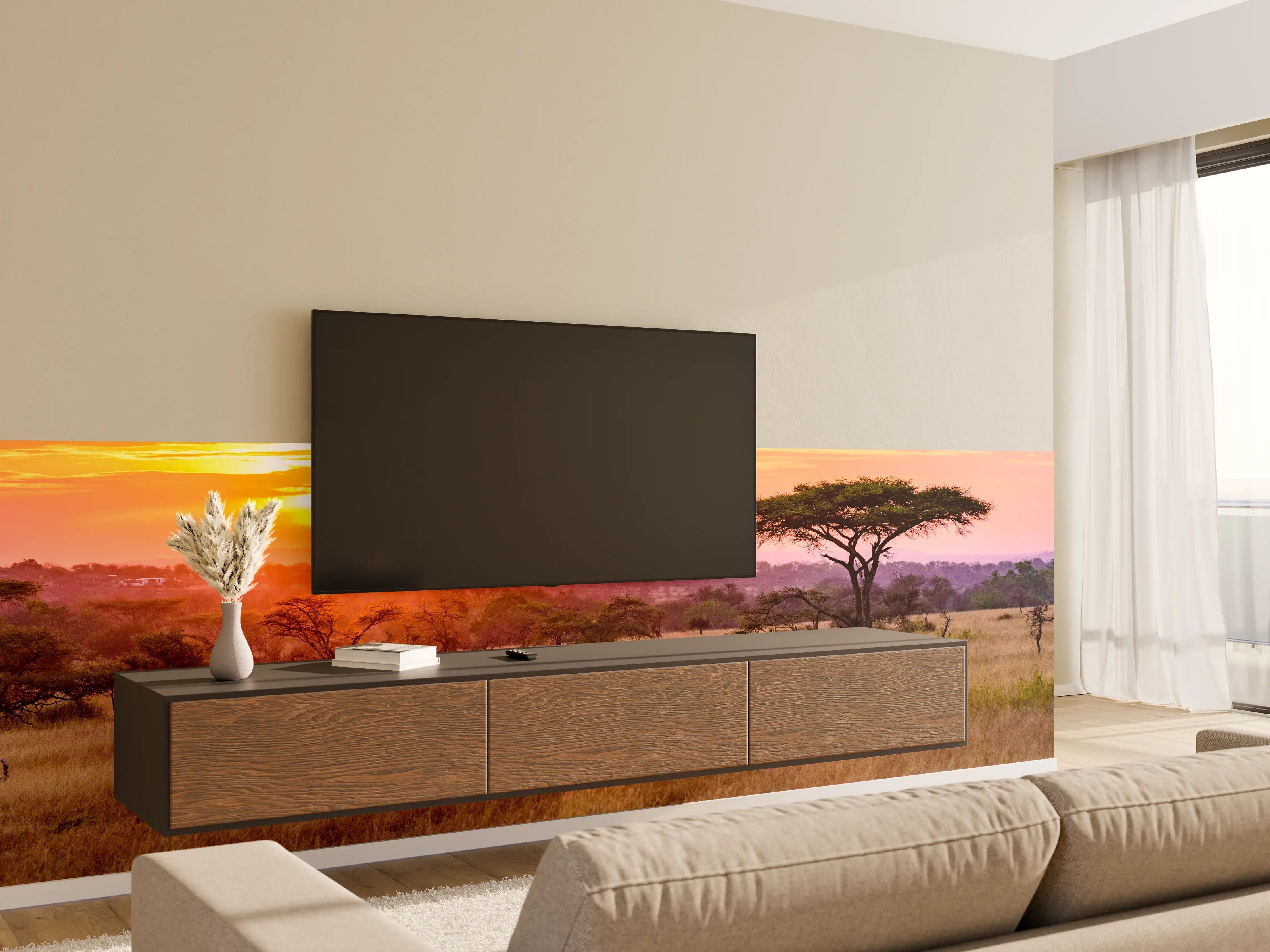 Wandverkleidung Wohnzimmer - Sonnenuntergang in der afrikanischen Savanne