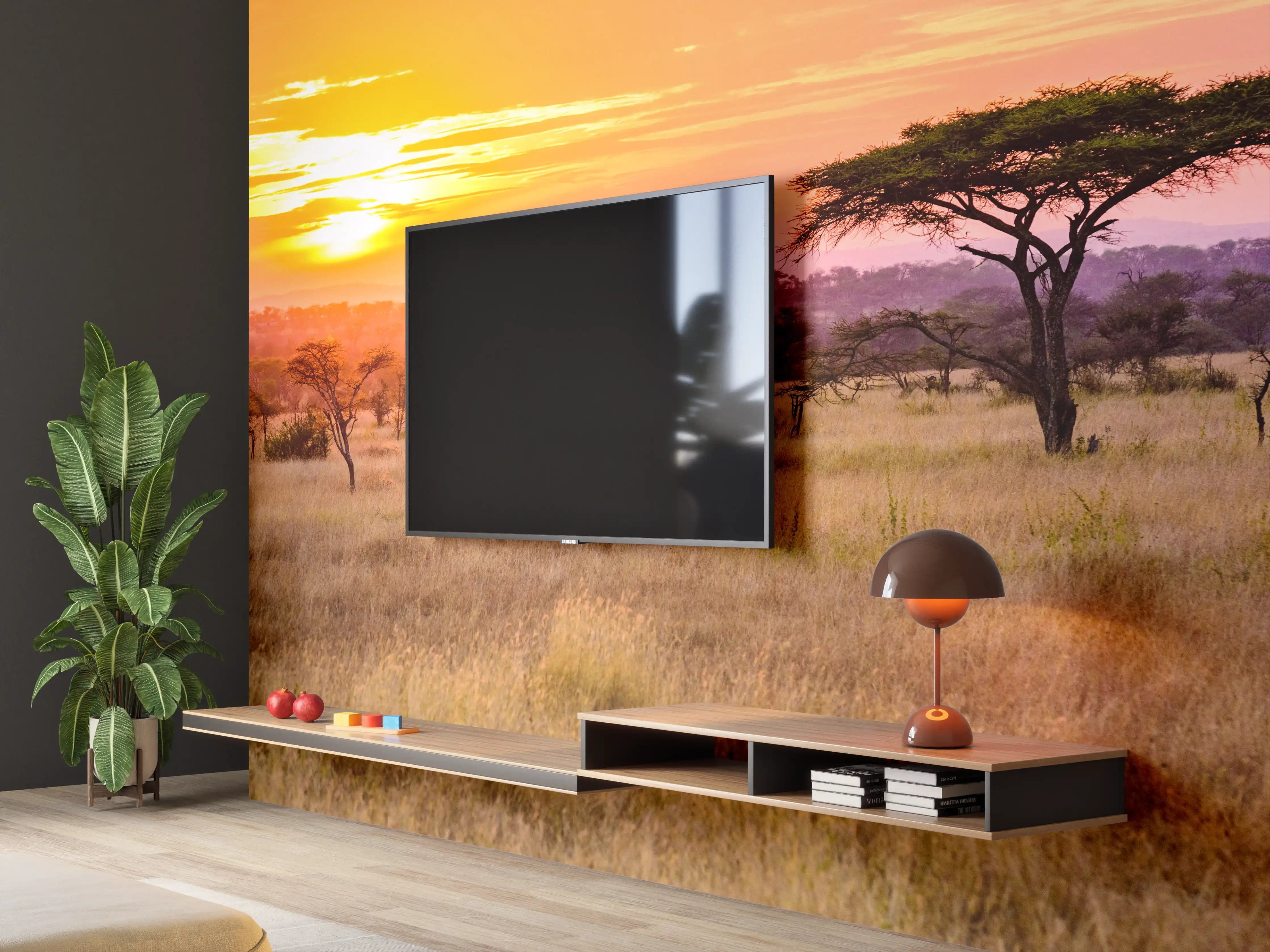 Wandverkleidung Wohnzimmer - Sonnenuntergang in der afrikanischen Savanne