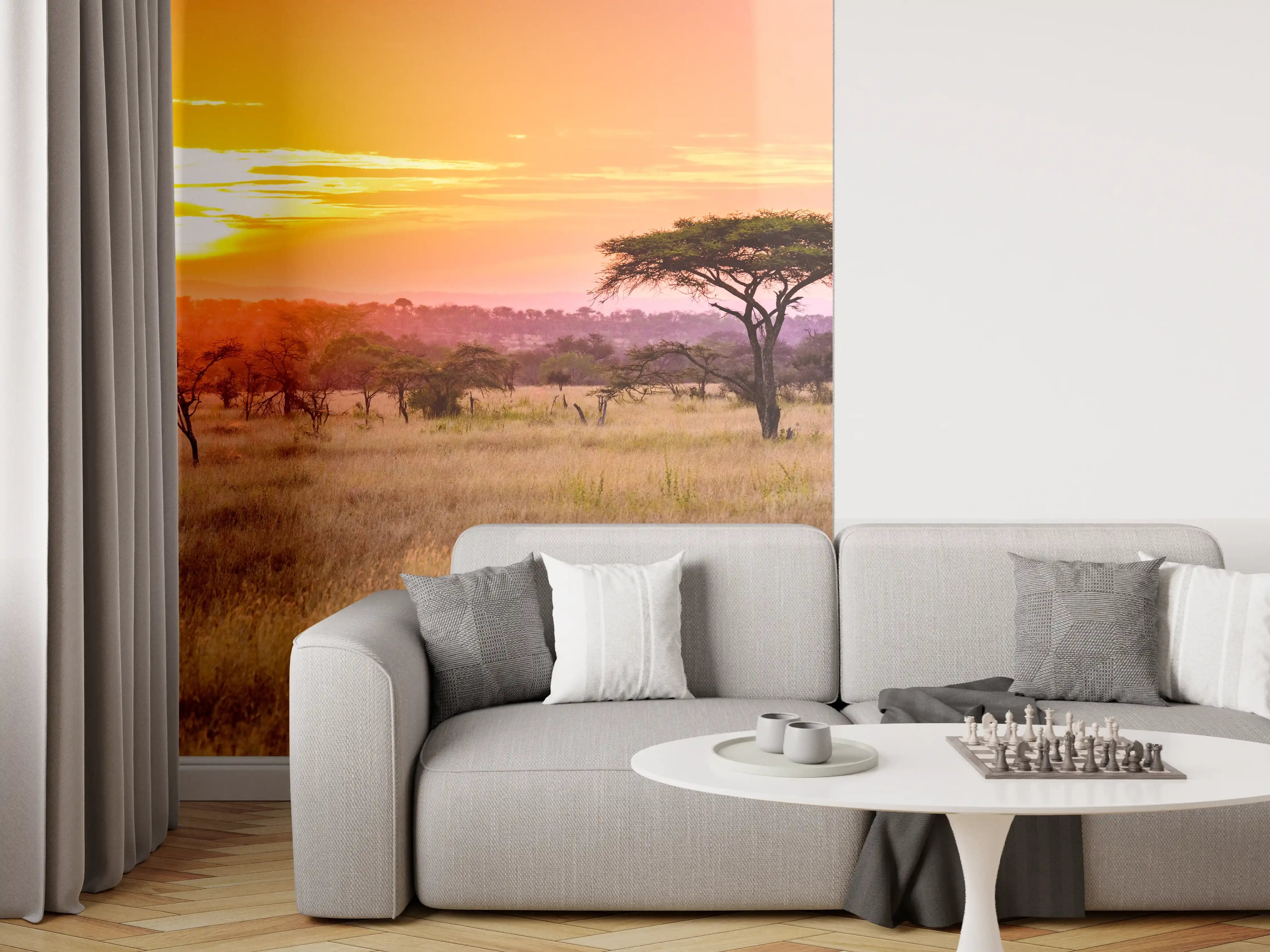 Wandverkleidung Wohnzimmer - Sonnenuntergang in der afrikanischen Savanne