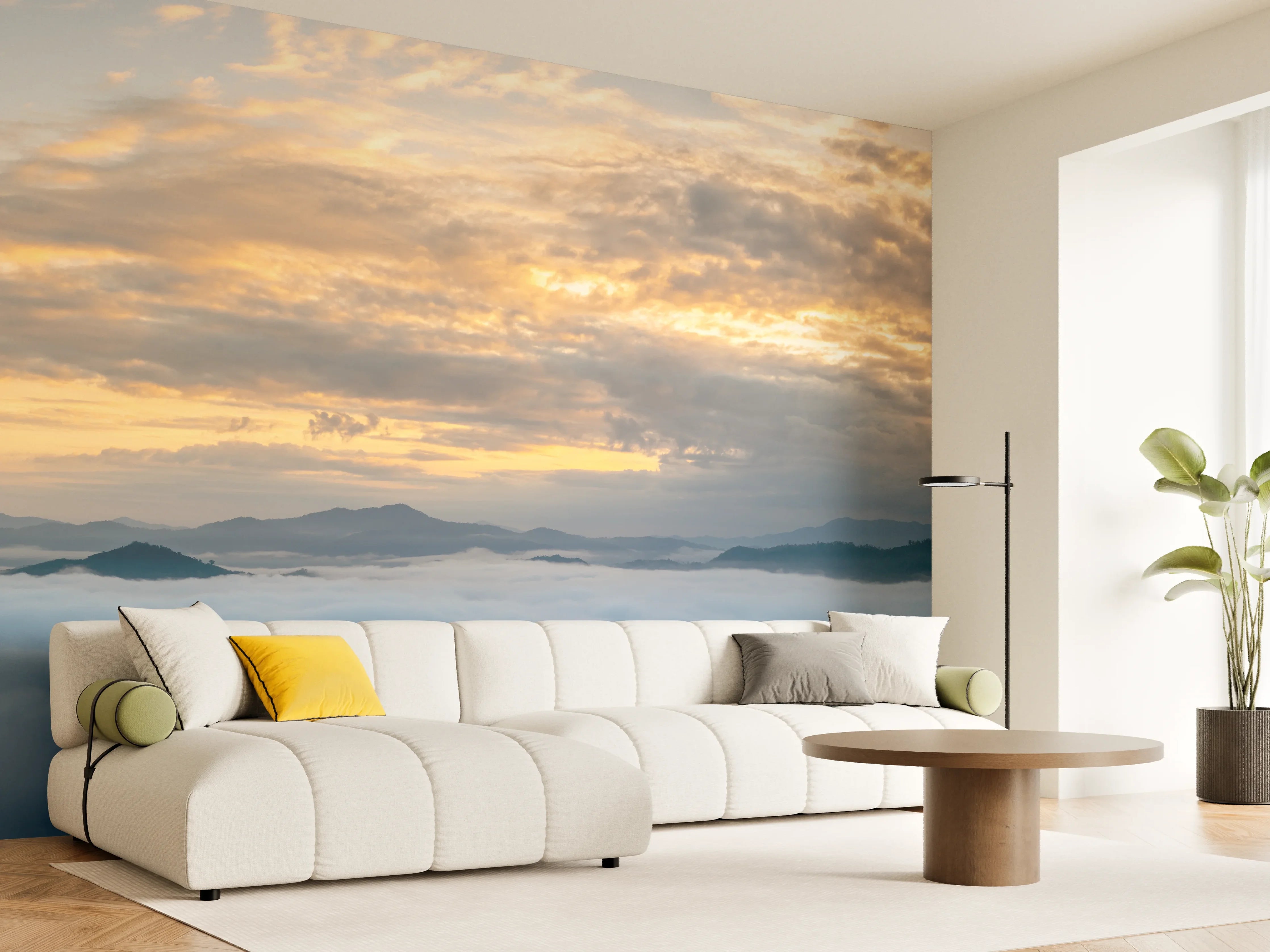 Wandverkleidung Wohnzimmer - Sonnenuntergang über Wolkenmeer