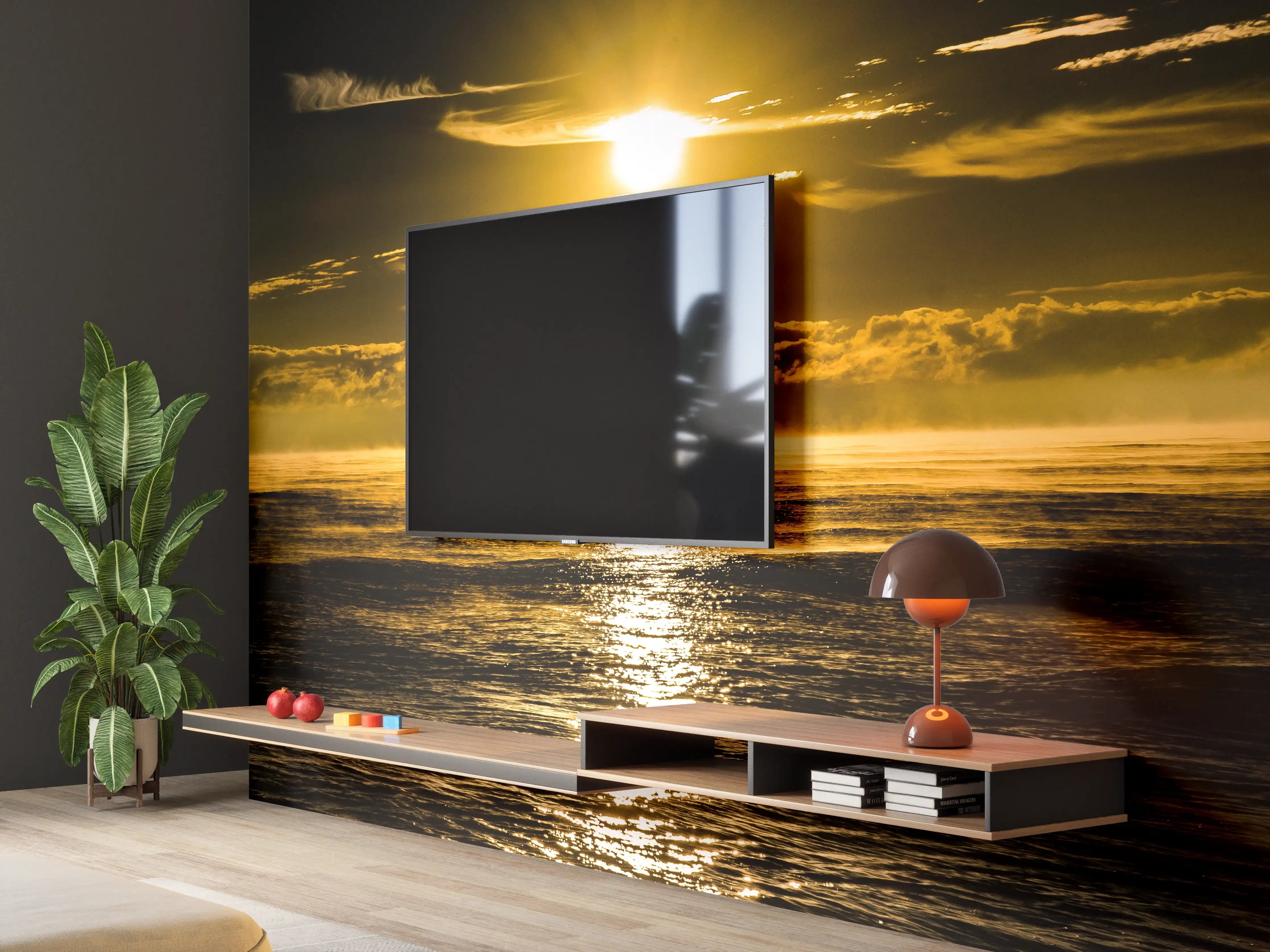 Wandverkleidung Wohnzimmer - Sonnenuntergang über dem Meer