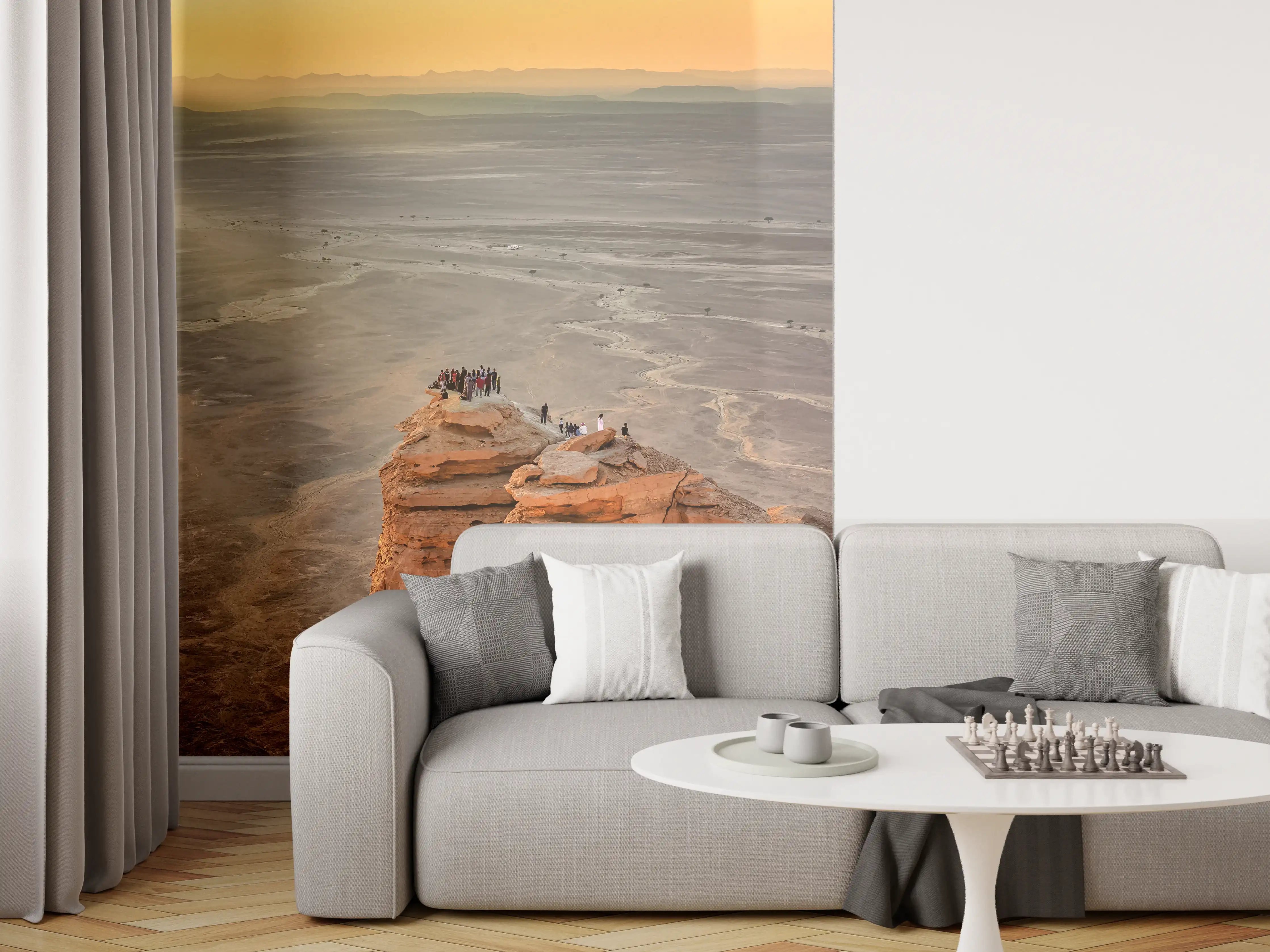 Wandverkleidung Wohnzimmer - Sonnenuntergang über der Wüstenformation