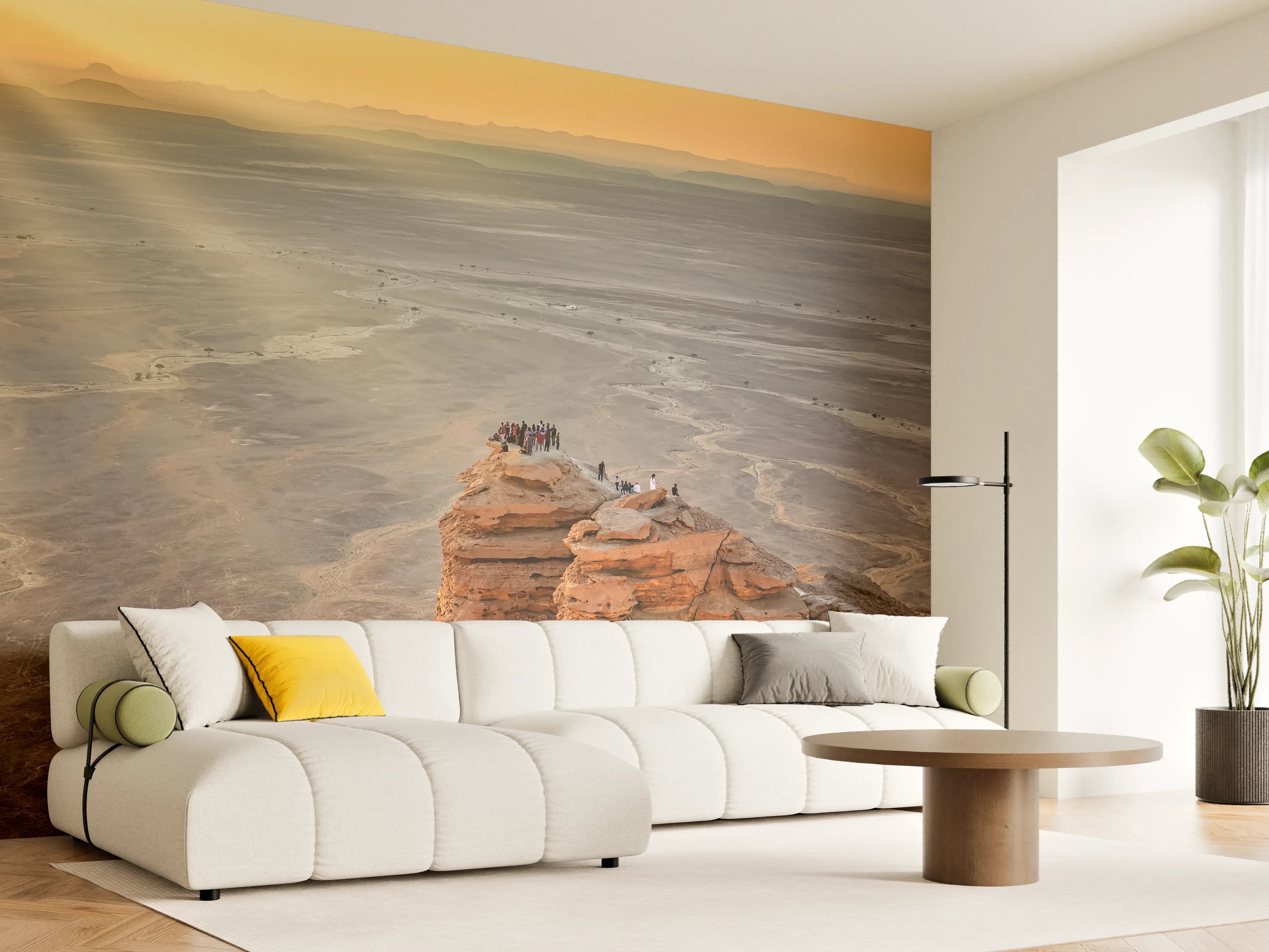 Wandverkleidung Wohnzimmer - Sonnenuntergang über der Wüstenformation