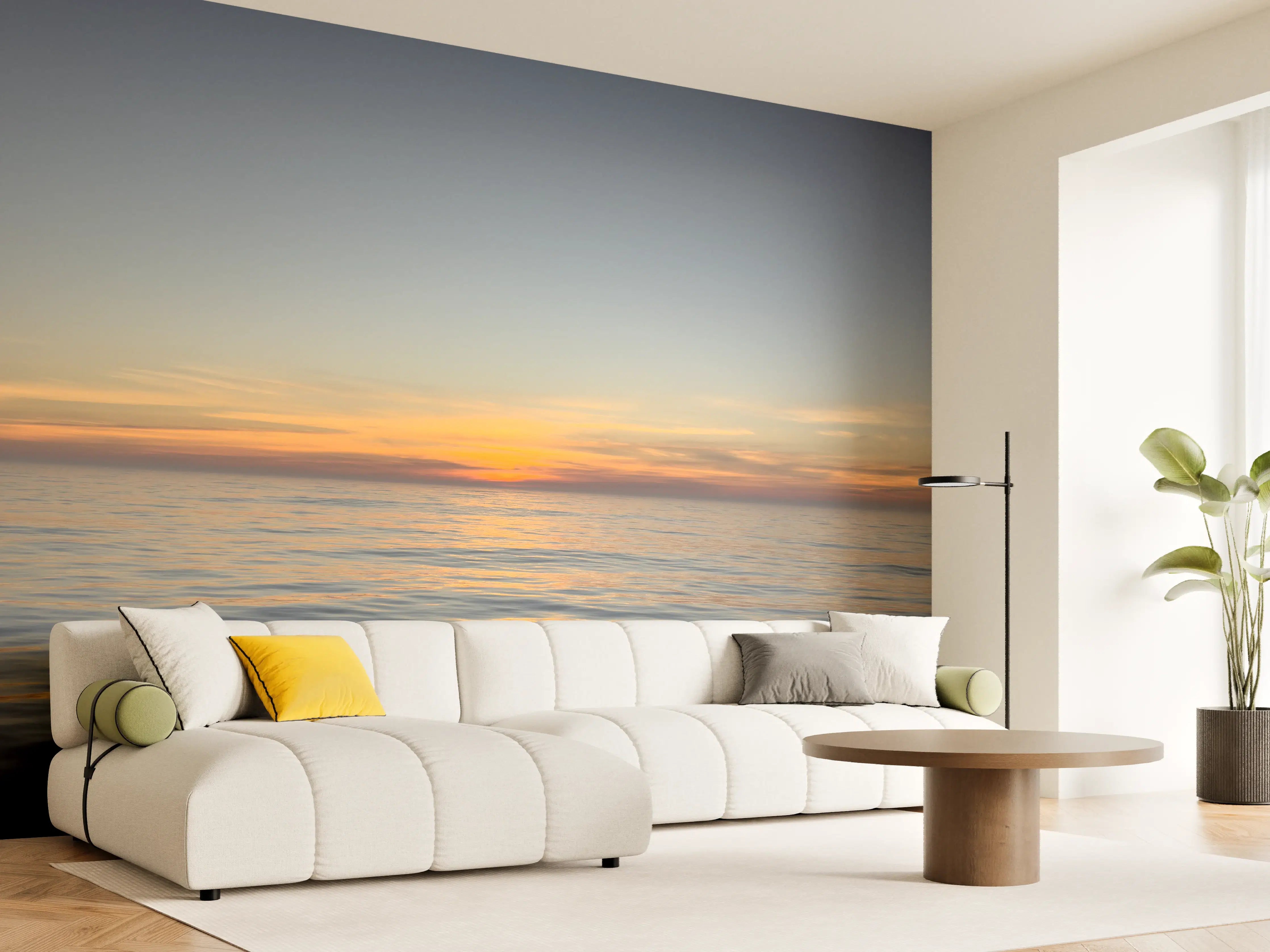 Wandverkleidung Wohnzimmer - Sonnenuntergang über ruhigem Meer