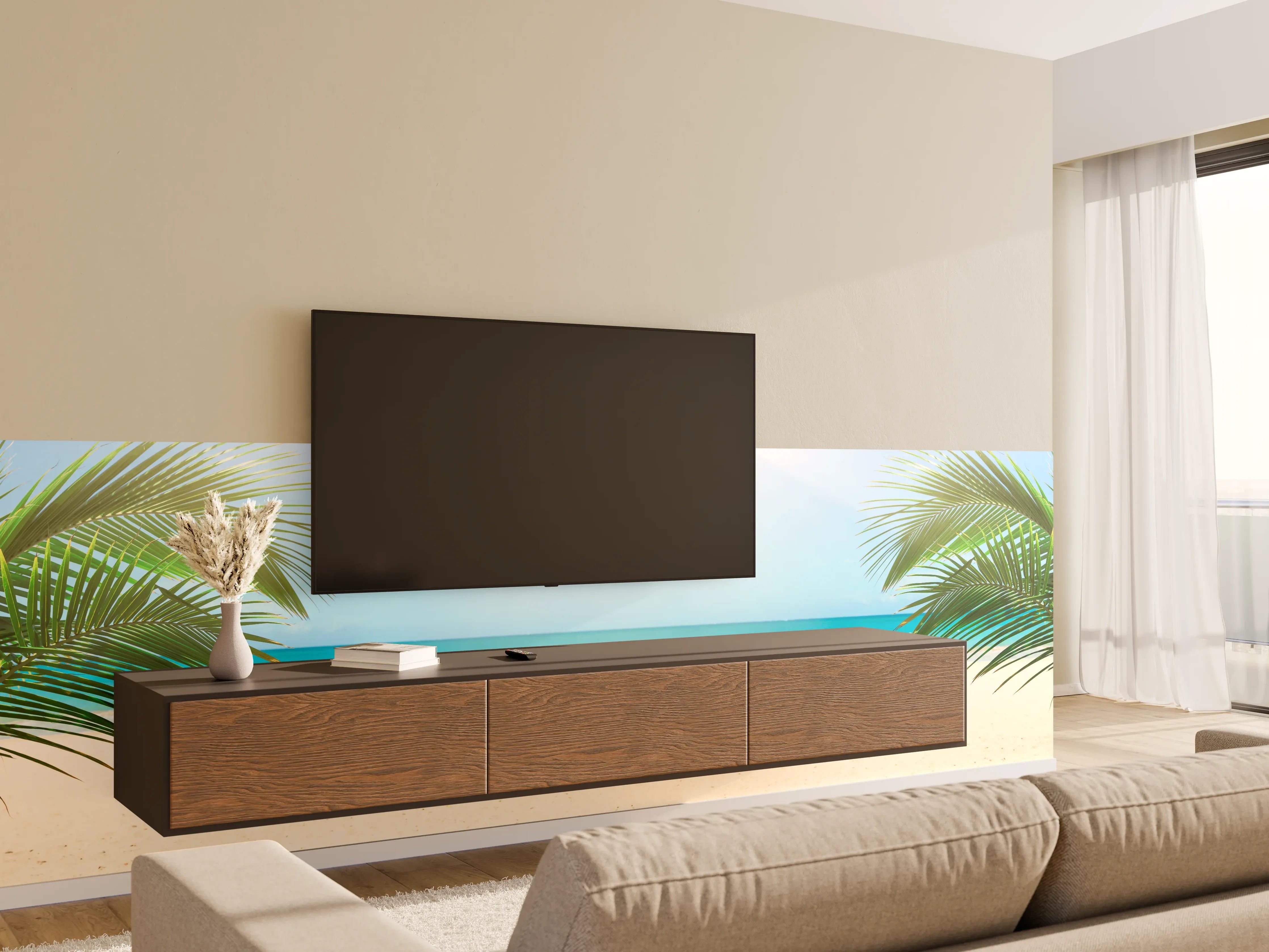 Wandverkleidung Wohnzimmer - Sonniges tropisches Strandpanorama