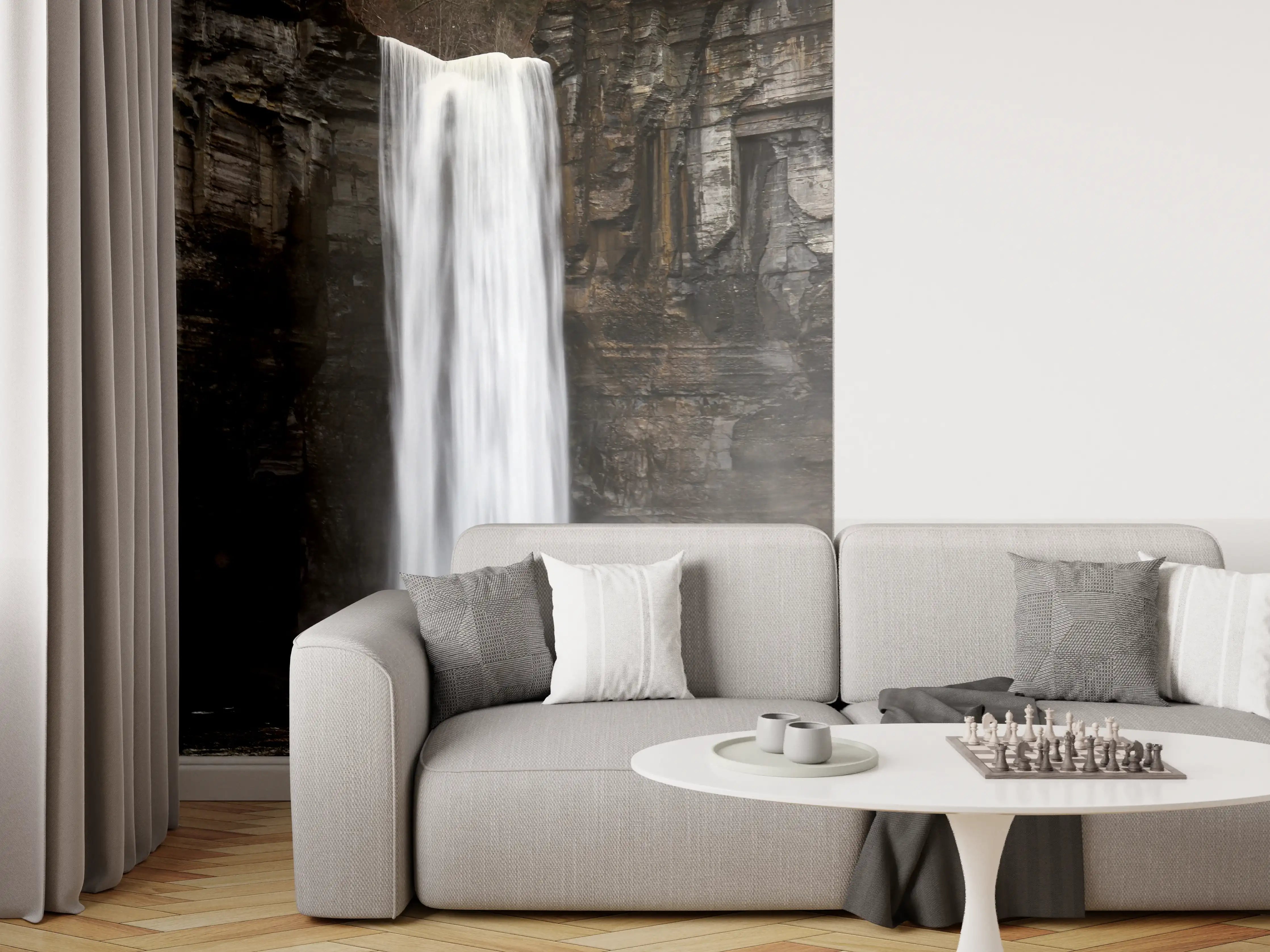Wandverkleidung Wohnzimmer - Spannender Wasserfall inmitten der Natur
