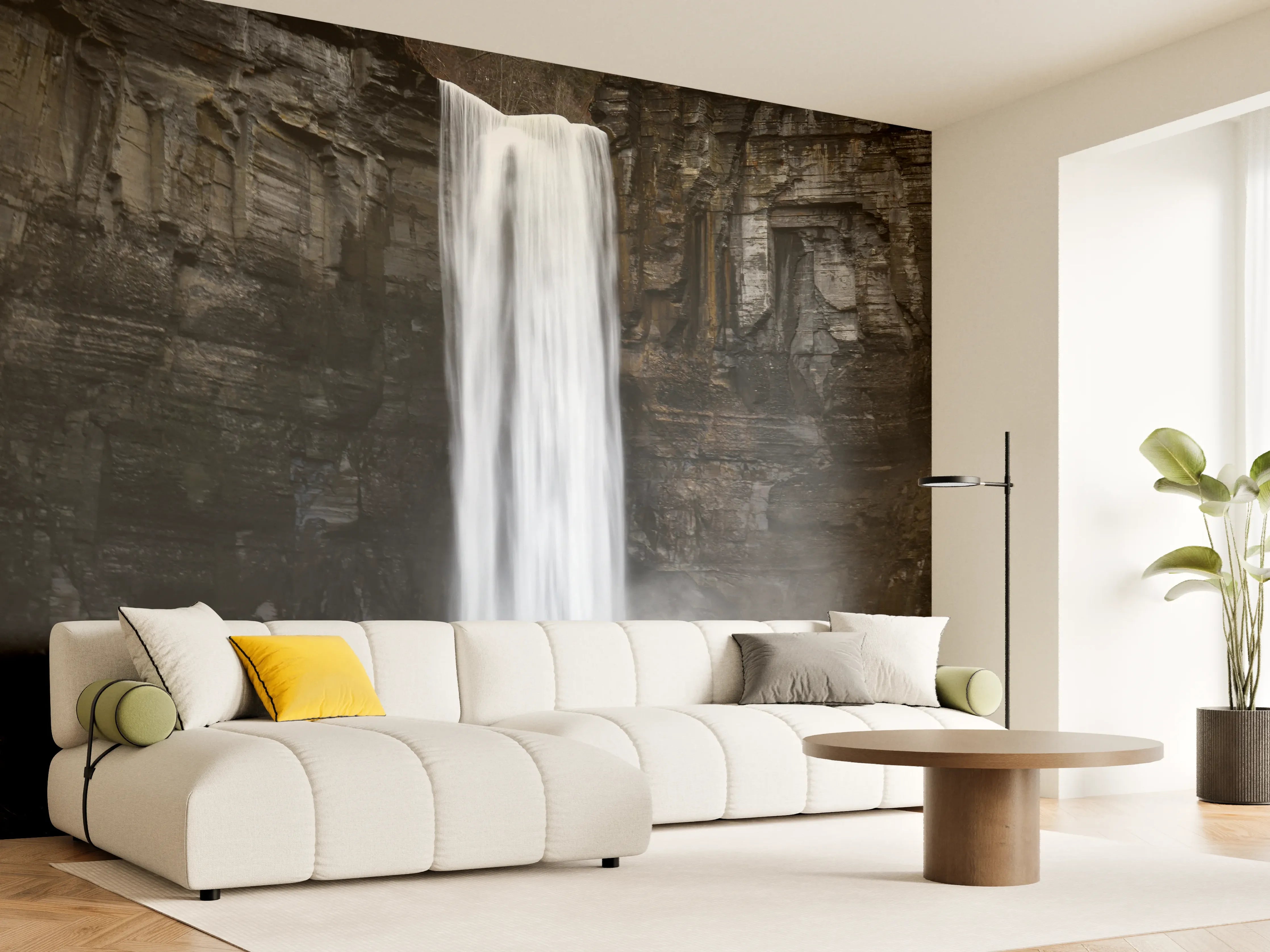 Wandverkleidung Wohnzimmer - Spannender Wasserfall inmitten der Natur