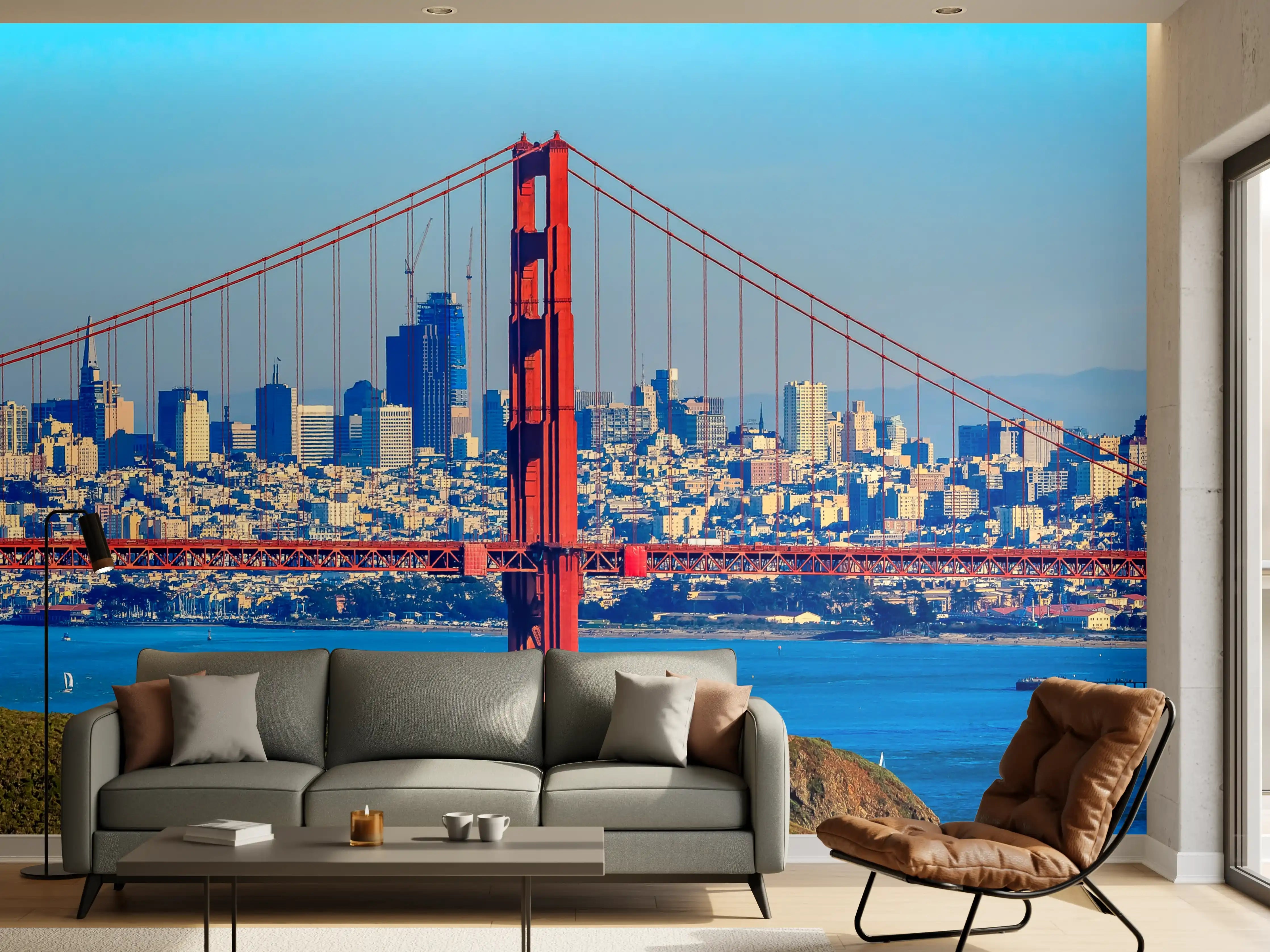 Wandverkleidung Wohnzimmer - Spektakuläre Aussicht auf San Francisco und die Golden Gate Bridge