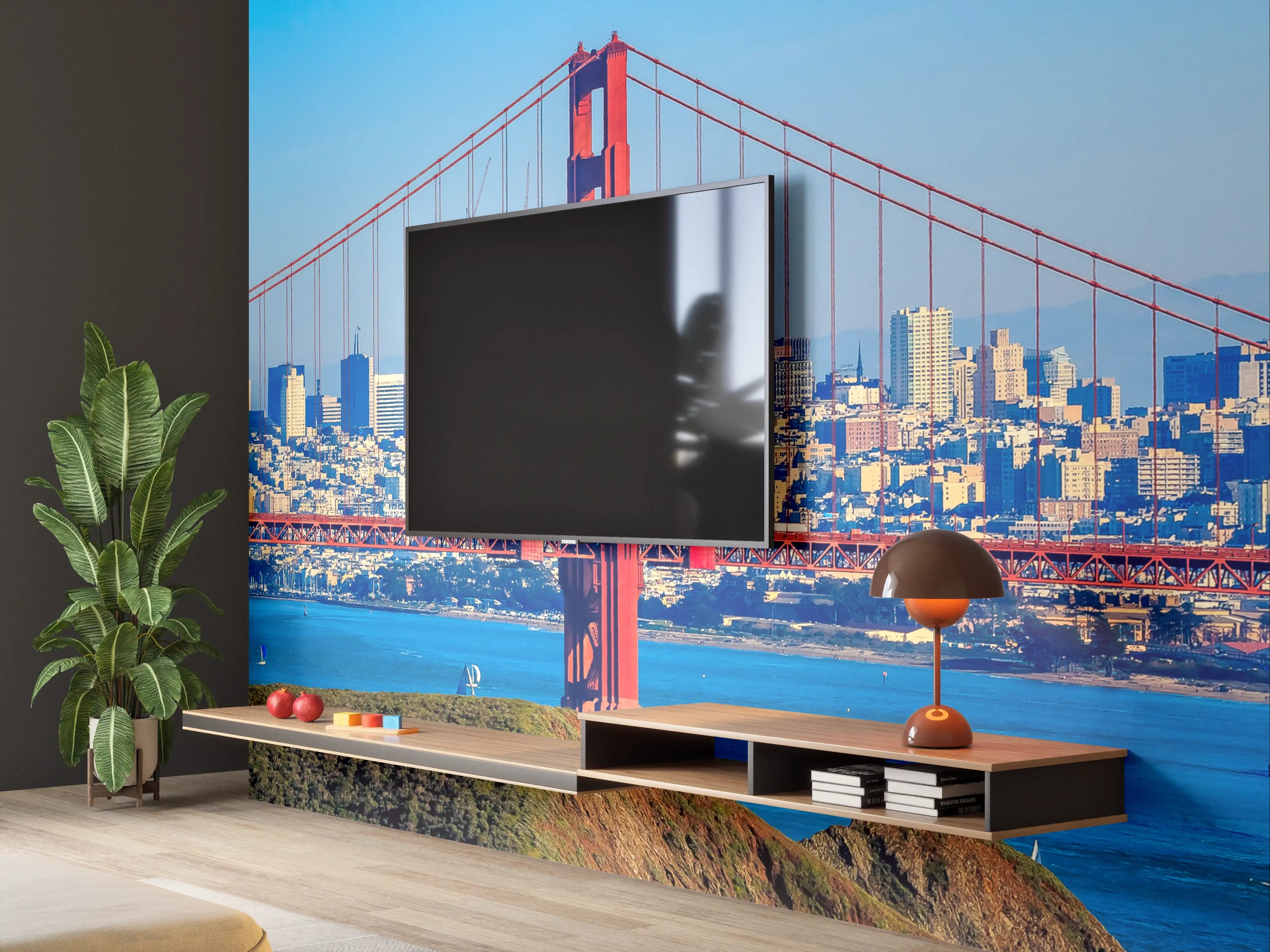 Wandverkleidung Wohnzimmer - Spektakuläre Aussicht auf San Francisco und die Golden Gate Bridge