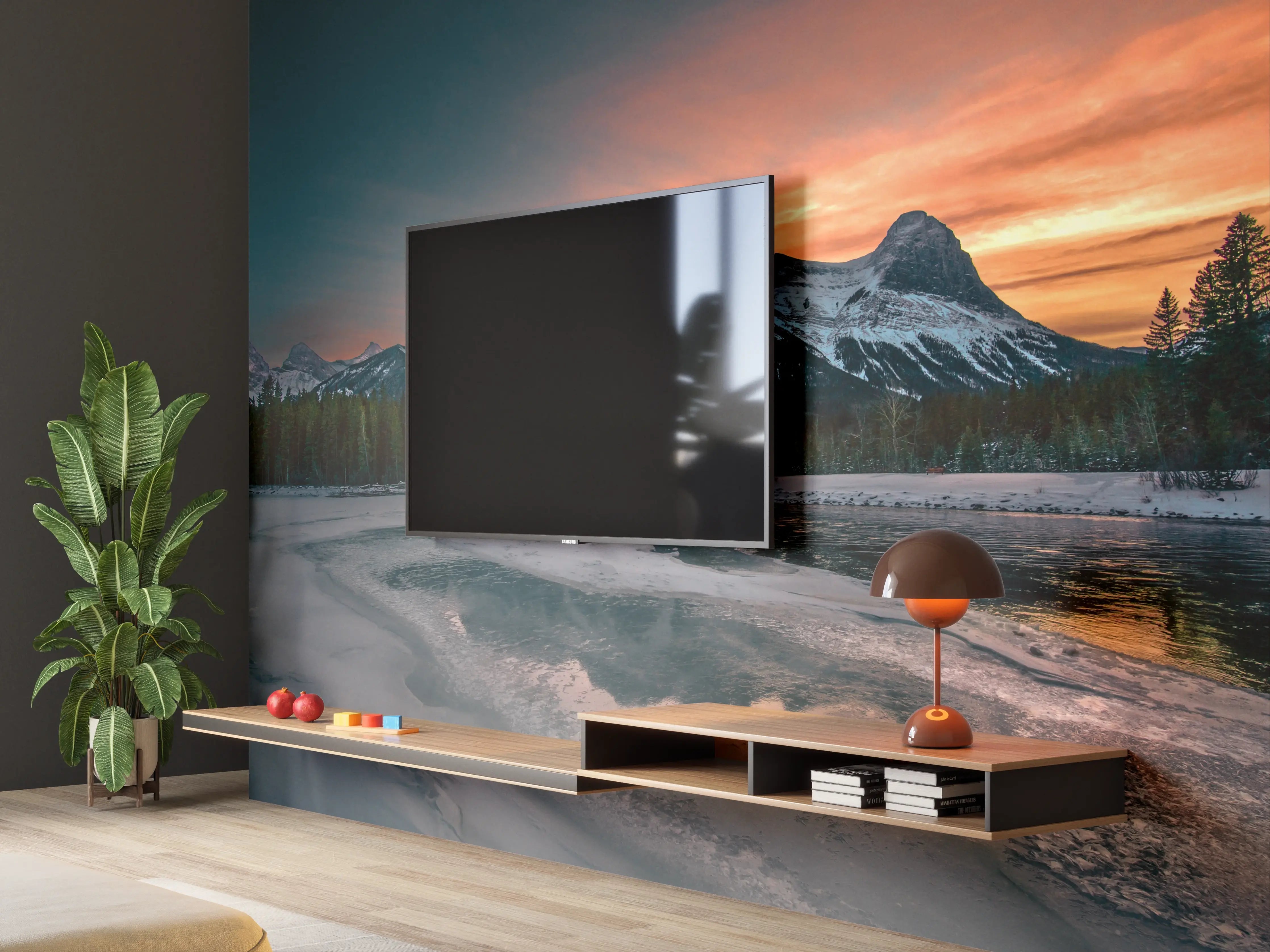 Wandverkleidung Wohnzimmer - Spektakuläre Berglandschaft bei Sonnenuntergang